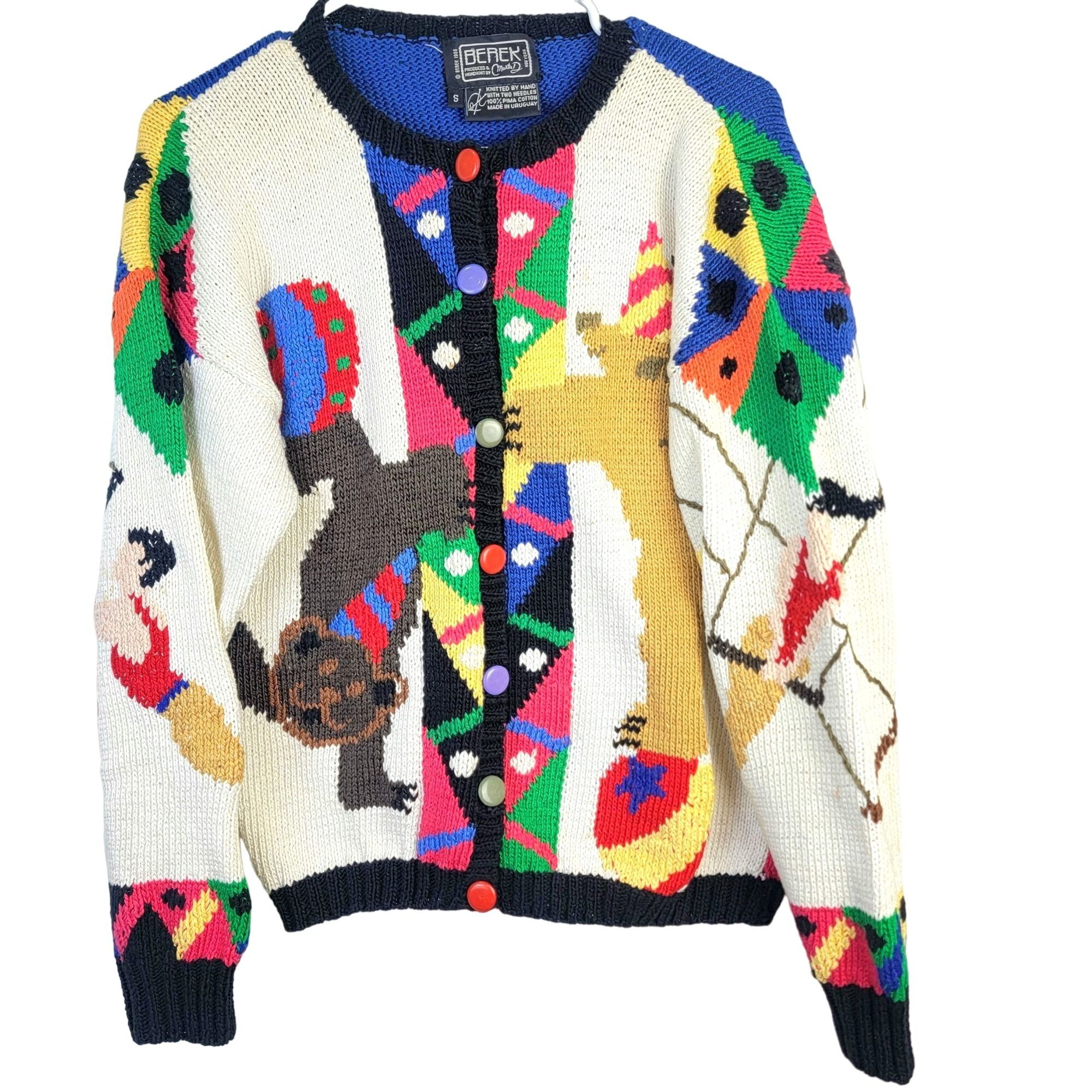 image of Berek Vintage 80's Circus Cardigan Sweater Women Small Colorf