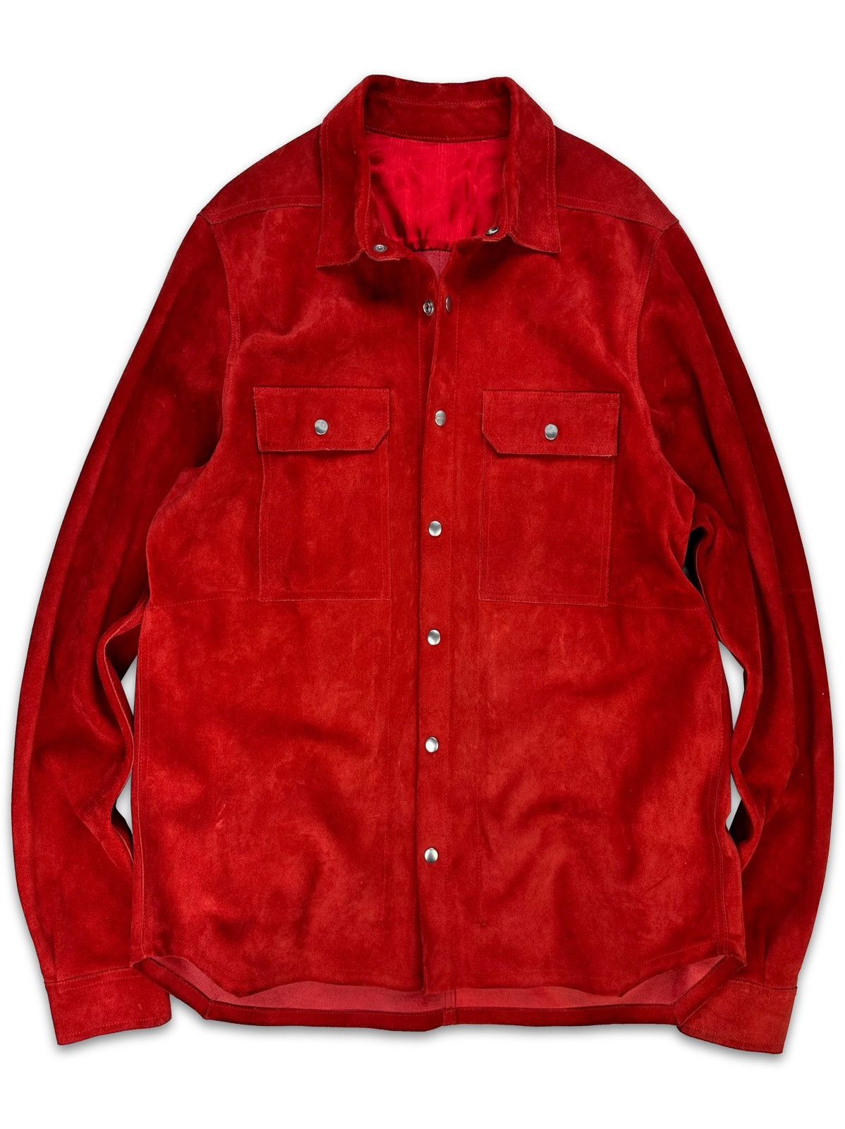image of Aw19 Rick Owens ‘Larry’ Red Suede Multi Pocket Jacket, Men's (Size Large)