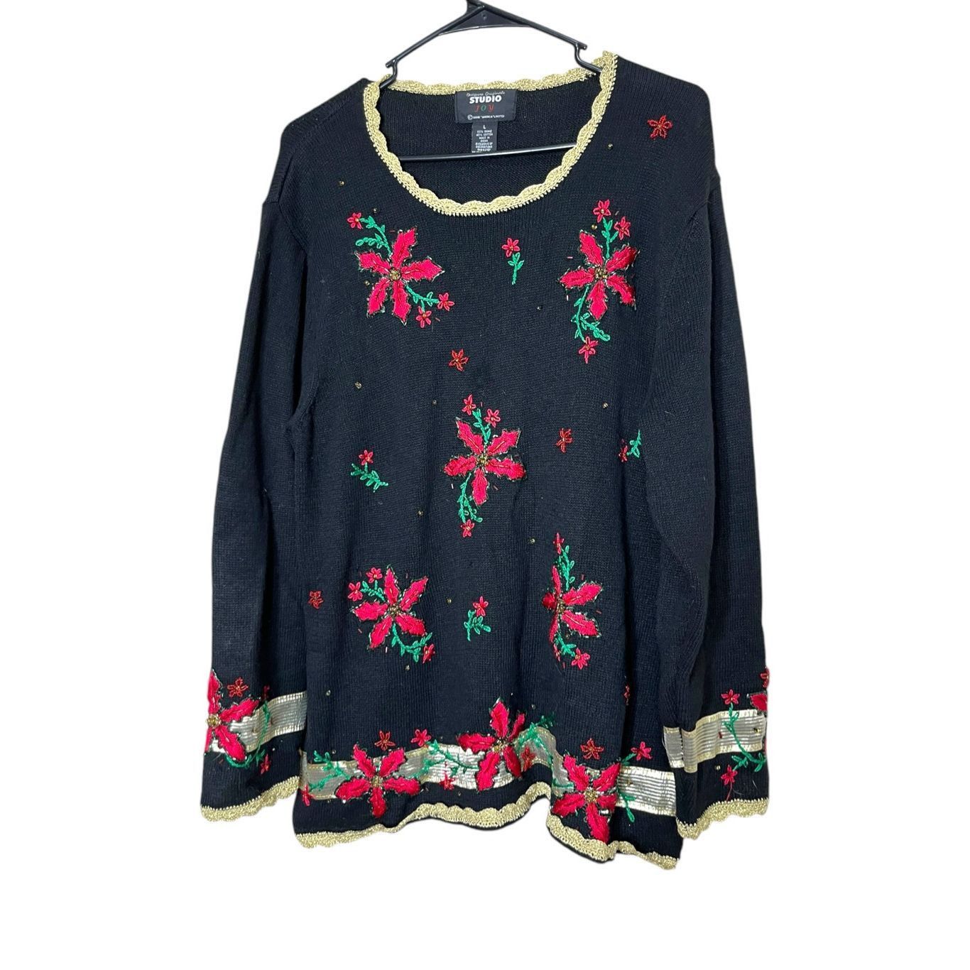 Other Vintage Ugly Christmas Sweater Designers Originals Studio Poinsettas L Size L / US 10 / IT 46 - 1 Thumbnail
