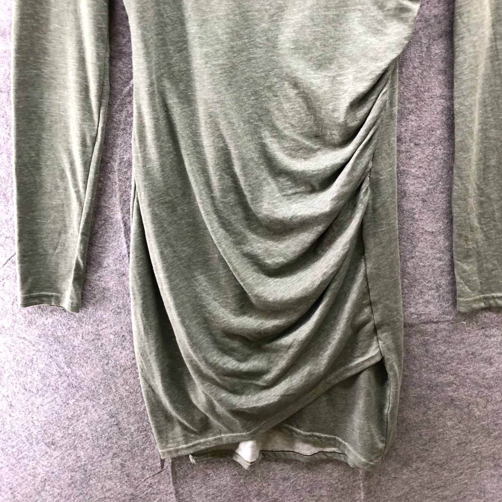 Vintage Leith Bodycon Mini T Shirt Dress Womens M Green Long Sleeve Crew Neck Ruched Casual Cotton Blend Knit Polyester Size M / US 6-8 / IT 42-44 - 4 Thumbnail