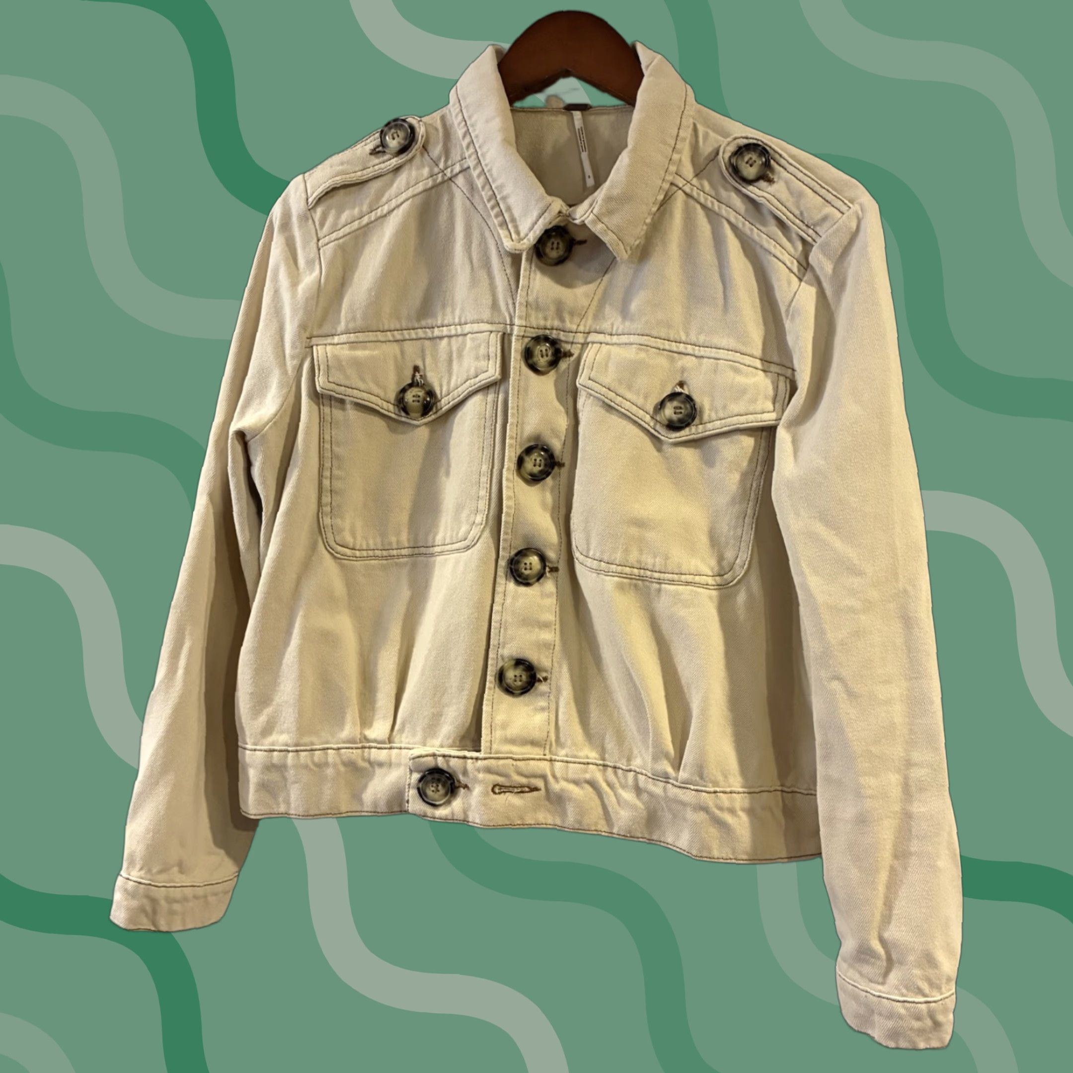 Free People Free People Eisenhower Denim Jacket S Womens Cream Denim Jacket Size S / US 4 / IT 40 - 1 Thumbnail