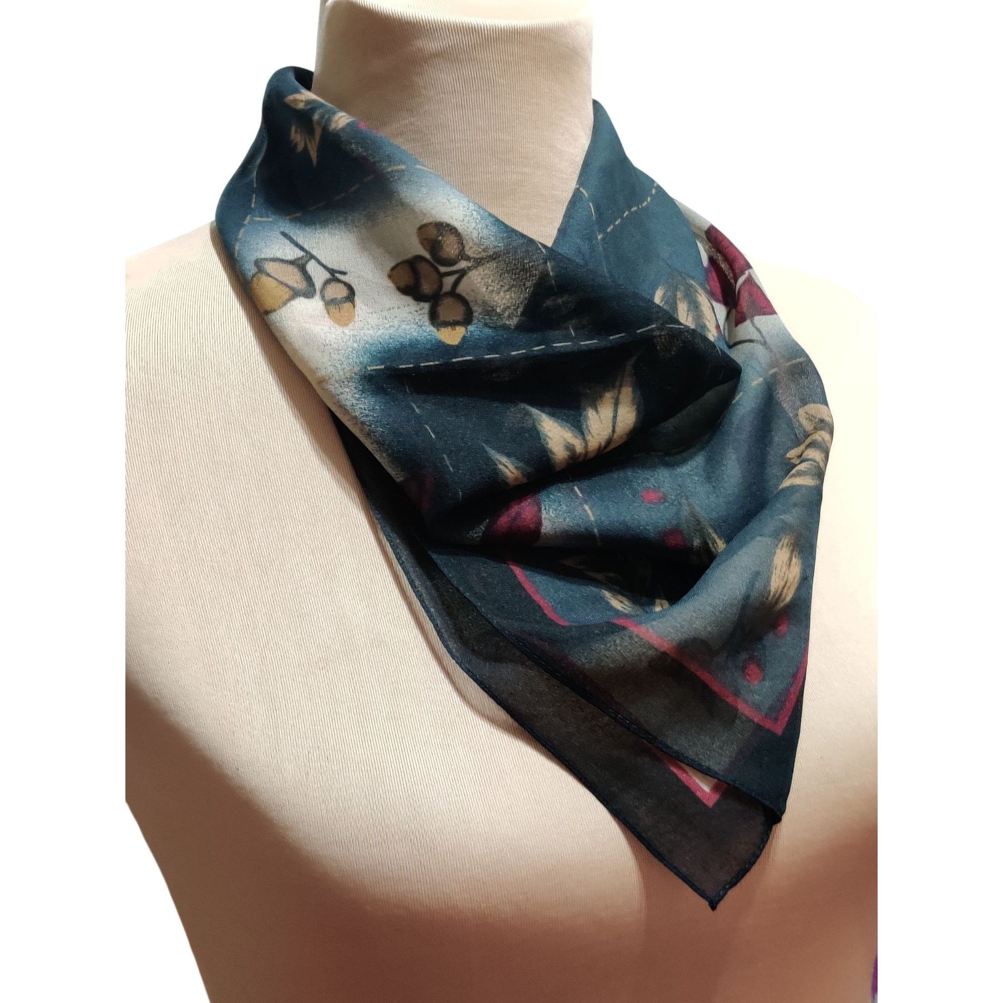 Vintage Kathie Lee Womens Scarf Vintage Black Botanical Leaf Print S Size ONE SIZE - 9 Thumbnail