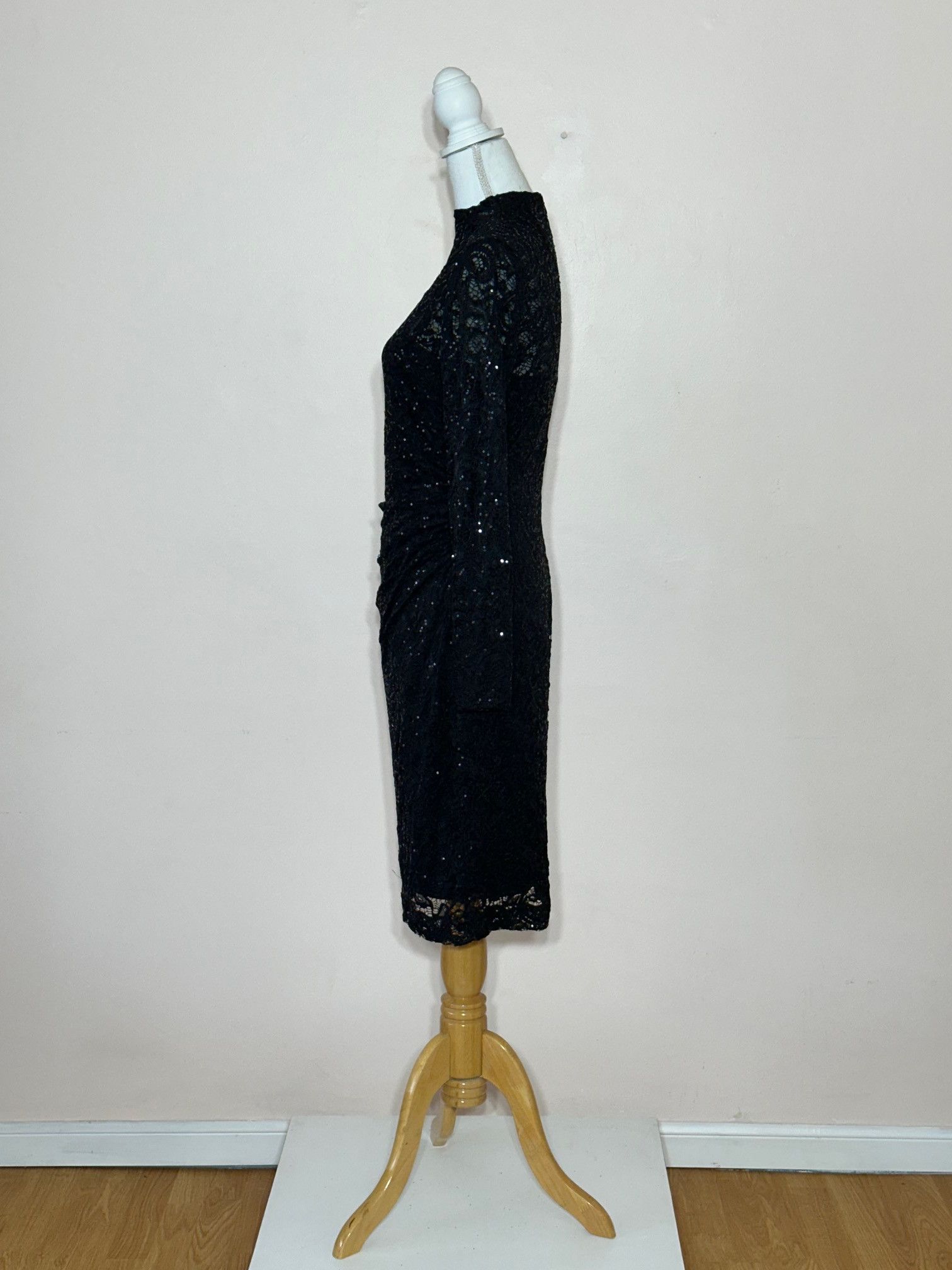 Lauren Ralph Lauren Black Lace Sequin Longsleeve Cocktail Dress Size M / US 6-8 / IT 42-44 - 5 Thumbnail