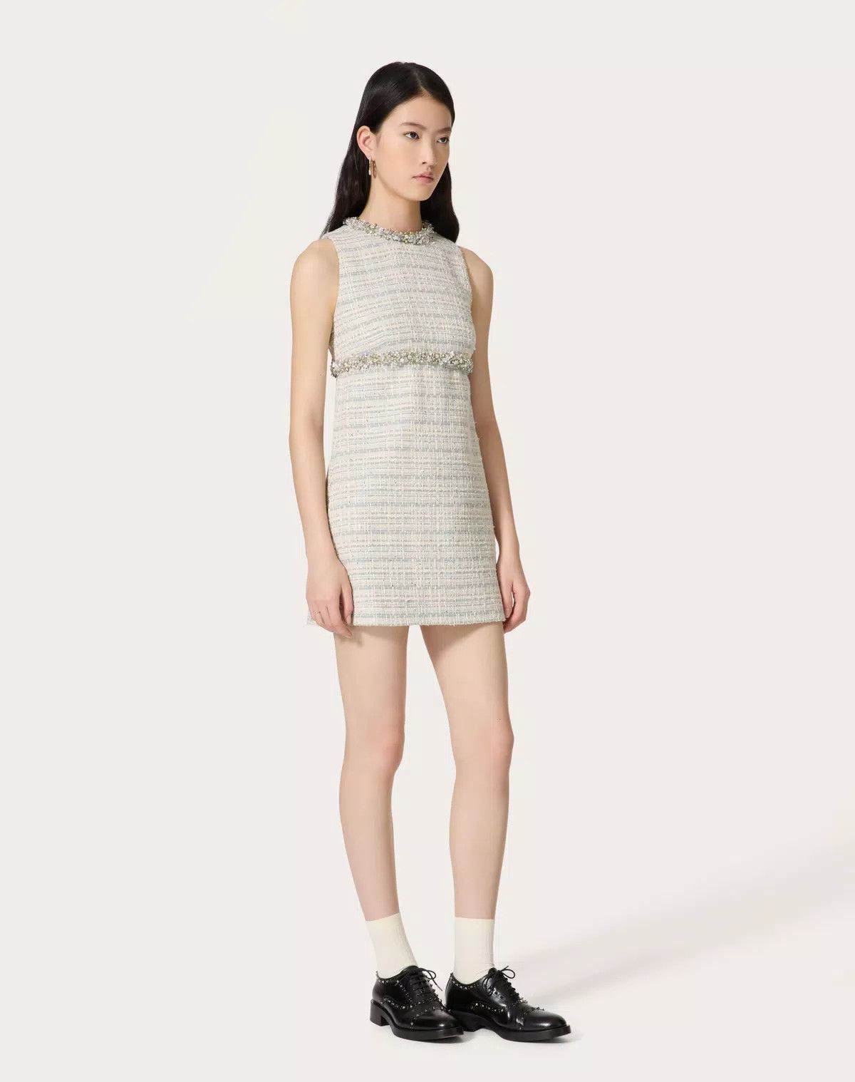 Valentino o1s1wg110426 Embroidered Delicate Tweed Short Dress Size XS / US 0-2 / IT 36-38 - 2 Thumbnail