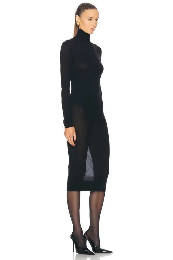 Saint Laurent Paris o1bcso1str1125 Turtleneck Dress In Stretch Jersey in Black Size M / US 6-8 / IT 42-44 - 2 Thumbnail