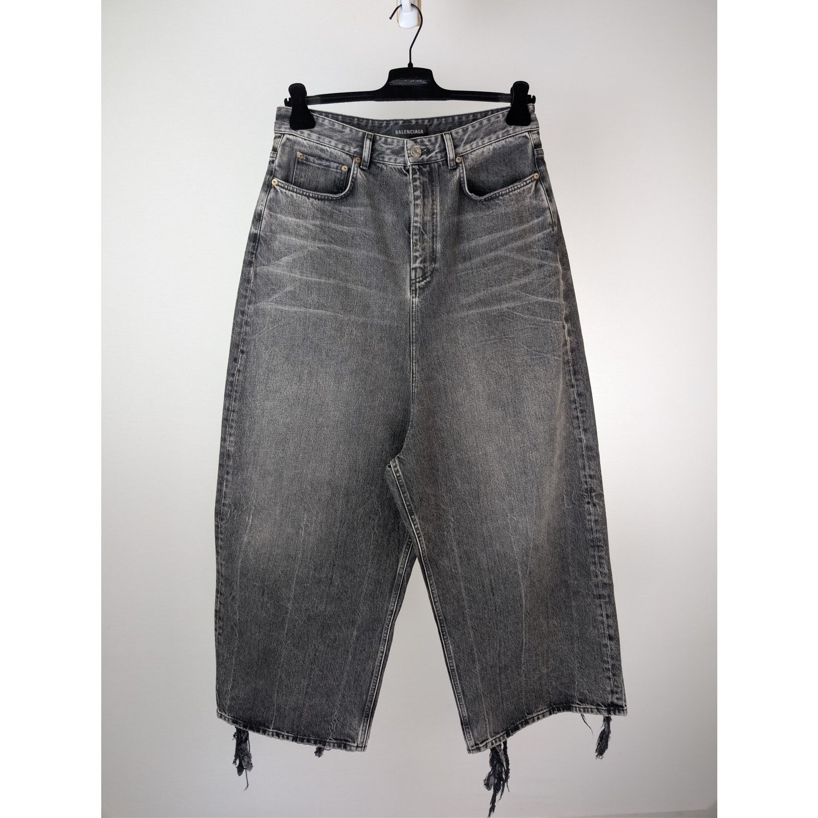 Balenciaga o1rshd1 Low Crotch Distressed Loose Denim Jeans Washed Black Size US 27 - 2 Thumbnail