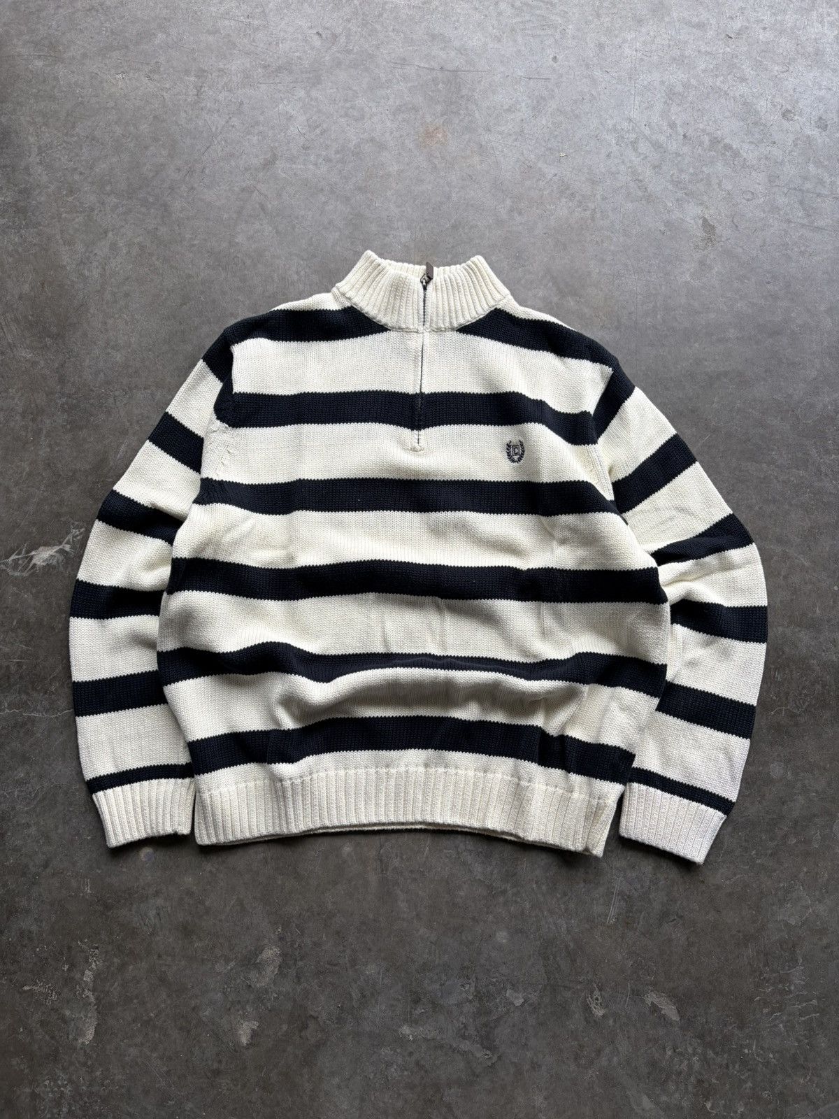 Chaps Chaps Cream/Black 1/4 Zip Cotton Preppy Mens Pullover 1990s Size US XL / EU 56 / 4 - 1 Thumbnail