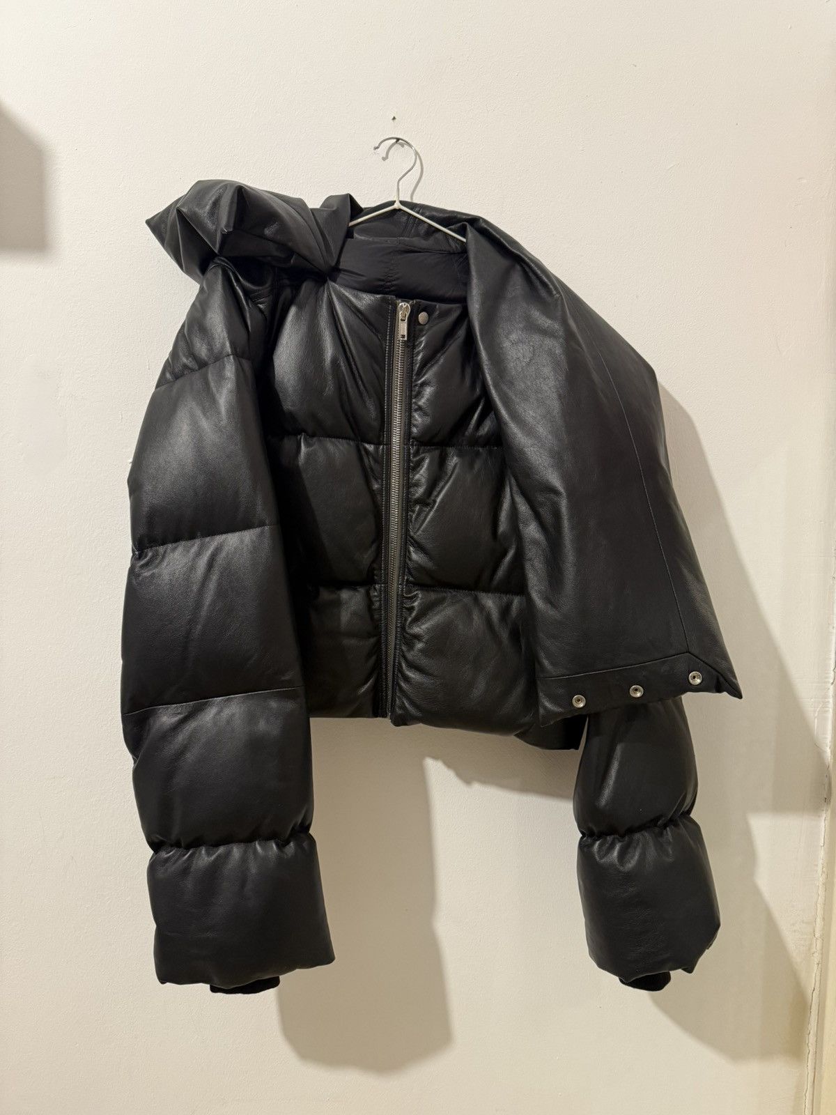 Rick Owens Rick Owens Leather Funnel Neck Down Puffer Jacket Size US M / EU 48-50 / 2 - 6 Thumbnail