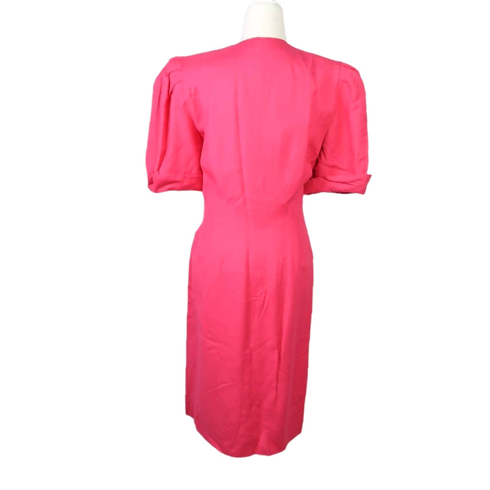 Vintage VINTAGE Nipon Boutique Pencil Dress Shirt Linen Blend Knee Length 6 Pink 80s Womens Short Puff Sleeve Button Front Size M / US 6-8 / IT 42-44 - 4 Thumbnail