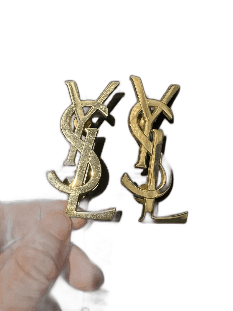 vintage ysl large logo brooch