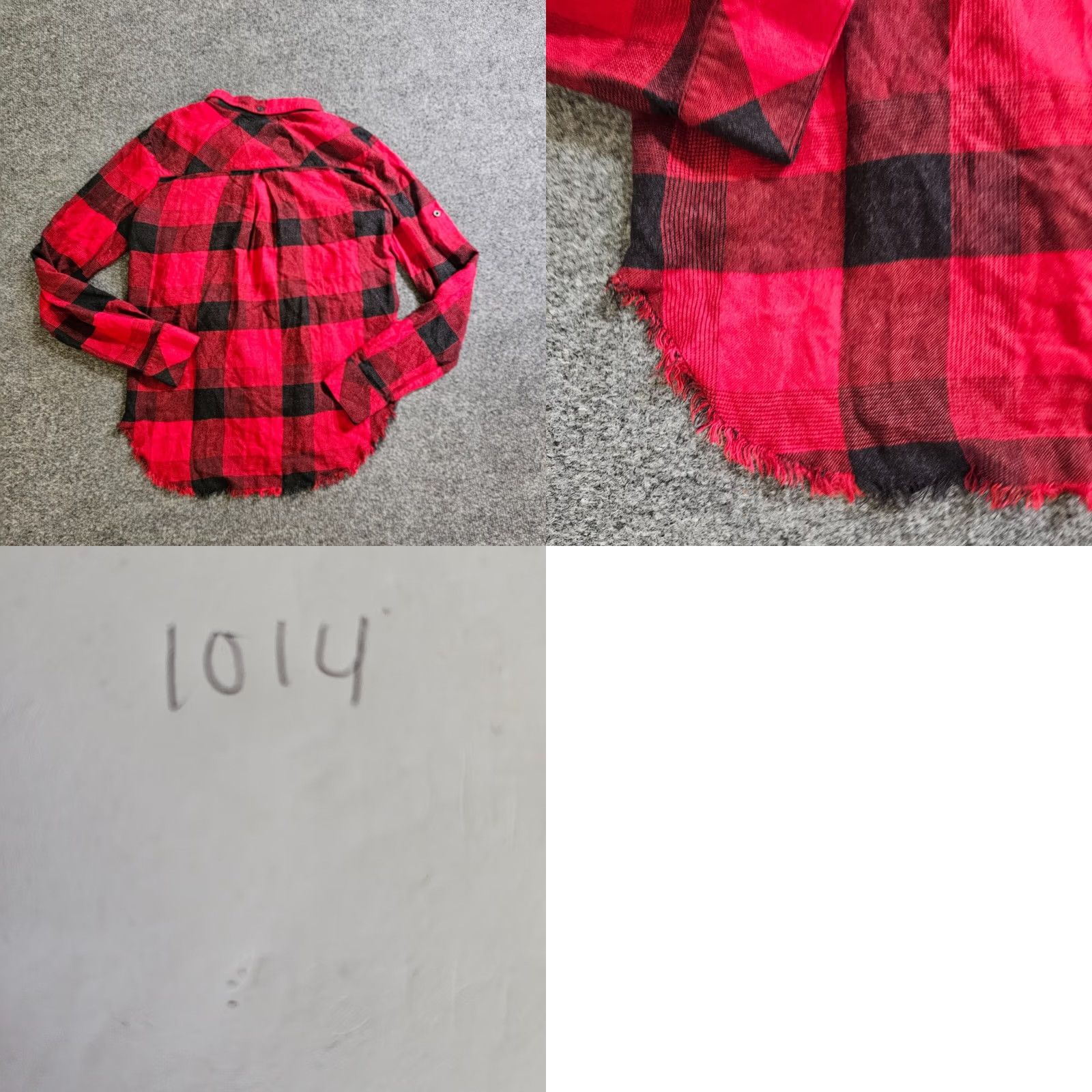 Vintage Cloth & Stone Top Shirt Women XS Red Black Flannel Buffalo Check Plaid Raw Hem Button Front Casual Sleeve | Whitewash? Size XS / US 0-2 / IT 36-38 - 8 Thumbnail