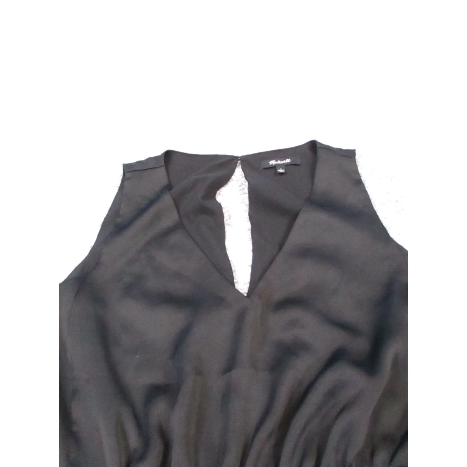 Madewell Madewell Dress Womens 4 Black Satin Blouson V-Neck Sleeveless Party/Cocktail Short Vintage No Size S / US 4 / IT 40 - 2 Thumbnail
