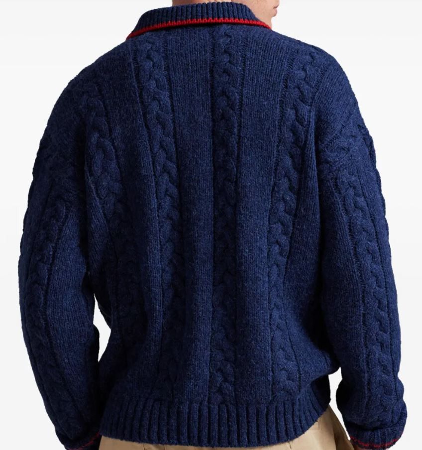 Polo Ralph Lauren Polo Ralph Lauren Cable-Knit Polo-Collar Letter Sweater Navy Size US L / EU 52-54 / 3 - 4 Thumbnail