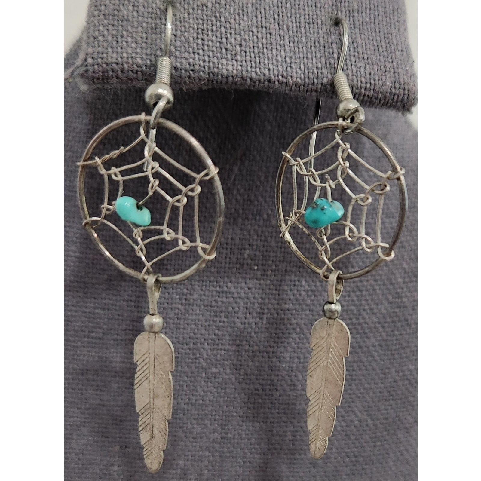 Other Native American Silver Dreamcatcher Turquoise Earrings 3" Size ONE SIZE - 1 Thumbnail