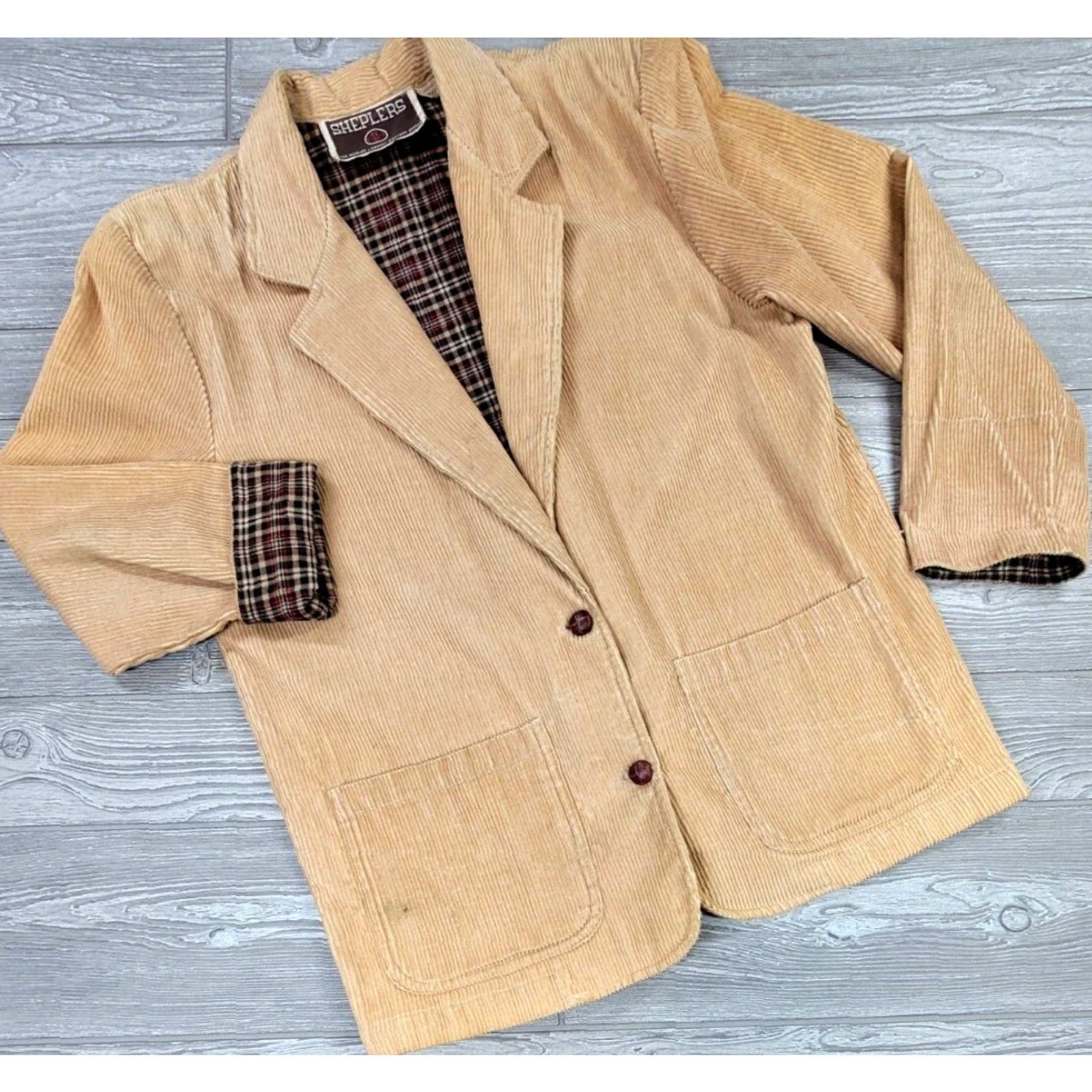 Vintage VINTAGE Sheplers Beige Corduroy Western Jacket - Sz S - Plaid Lined - Women's Casual Southwestern Western Coat with Fringe and Pockets Size S / US 4 / IT 40 - 2 Thumbnail