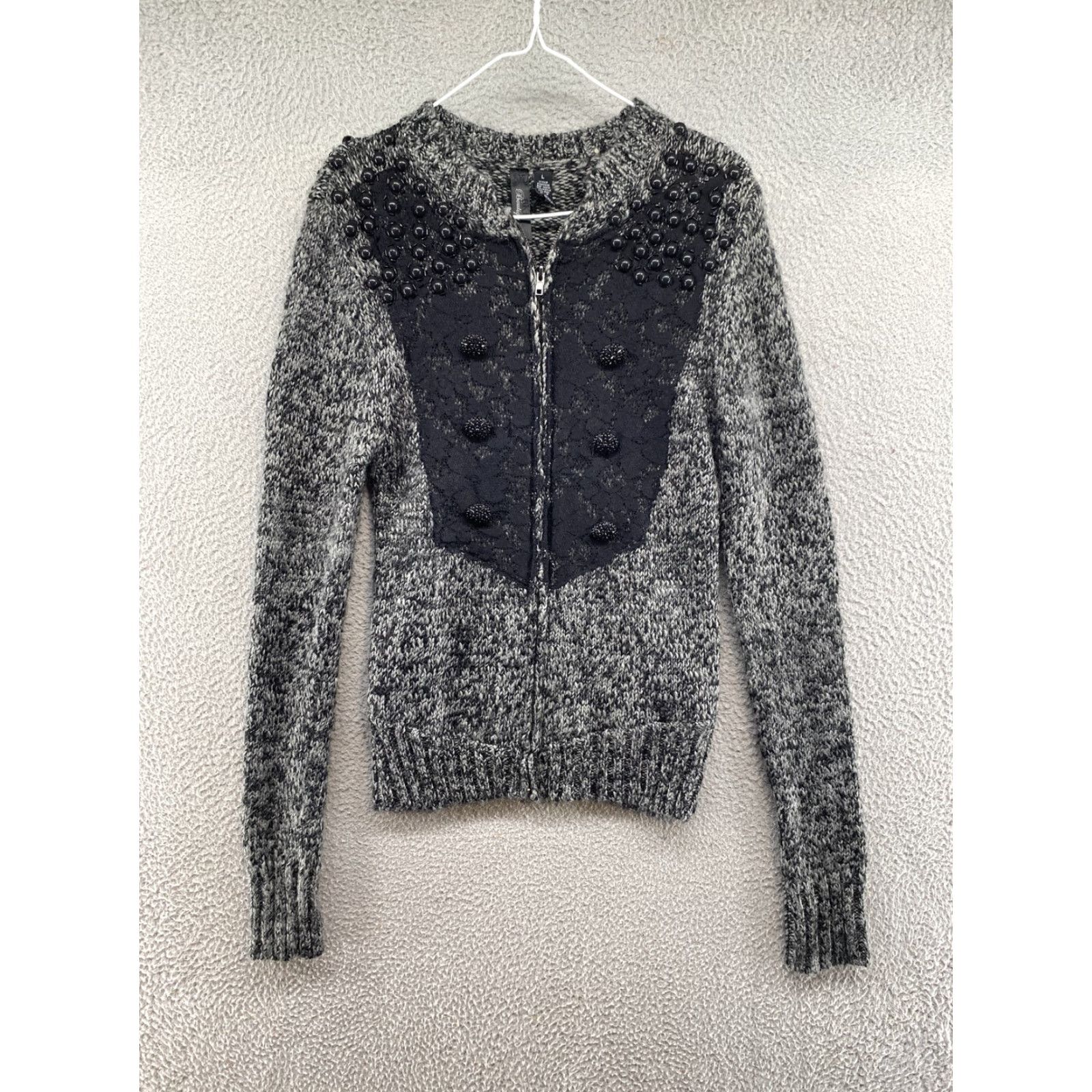 BKE BKE Boutique Cardigan Full Zip Buttons Lace Beads Acrylic Wool Blend Size L Boho Women’s Knit Cardigan Size L / US 10 / IT 46 - 2 Thumbnail