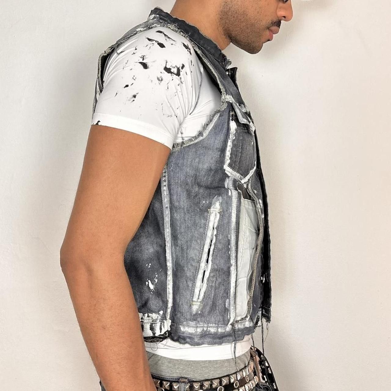 Other ASTROBOI* Blue Painted Deconstructed Denim Vest - Medium Size US M / EU 48-50 / 2 - 5 Thumbnail