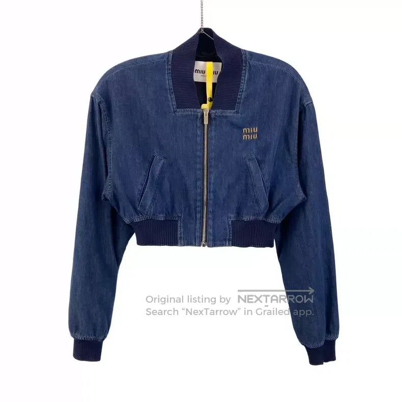 Miu Miu Miu Miu 36 Blue embroidered logo denim jacket Size S / US 4 / IT 40 - 1 Thumbnail