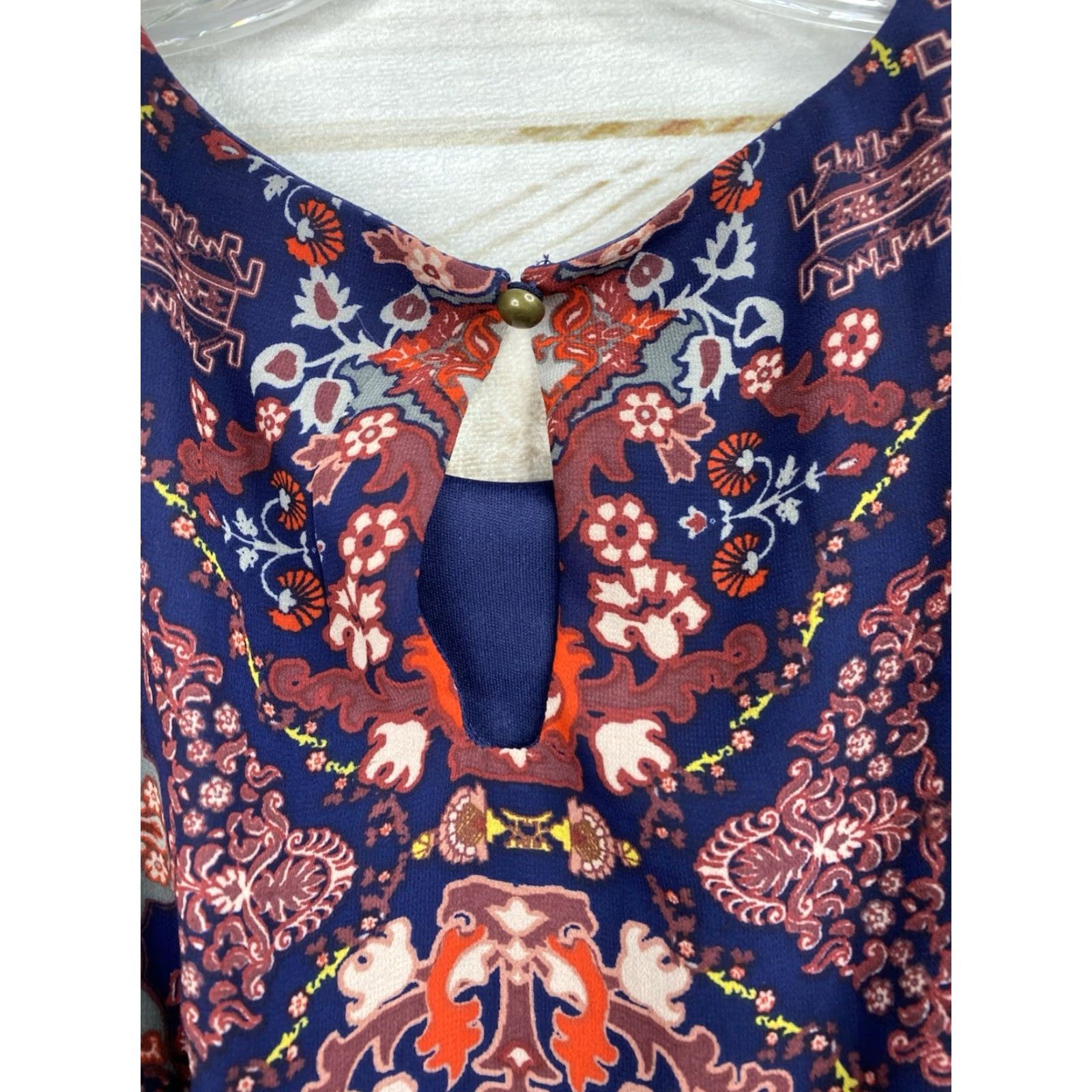 Vintage Xhilaration Dress XL Blue Floral Cold Shoulder Chiffon Lined Smocked Waist Boho Dress Size XL / US 12-14 / IT 48-50 - 8 Thumbnail