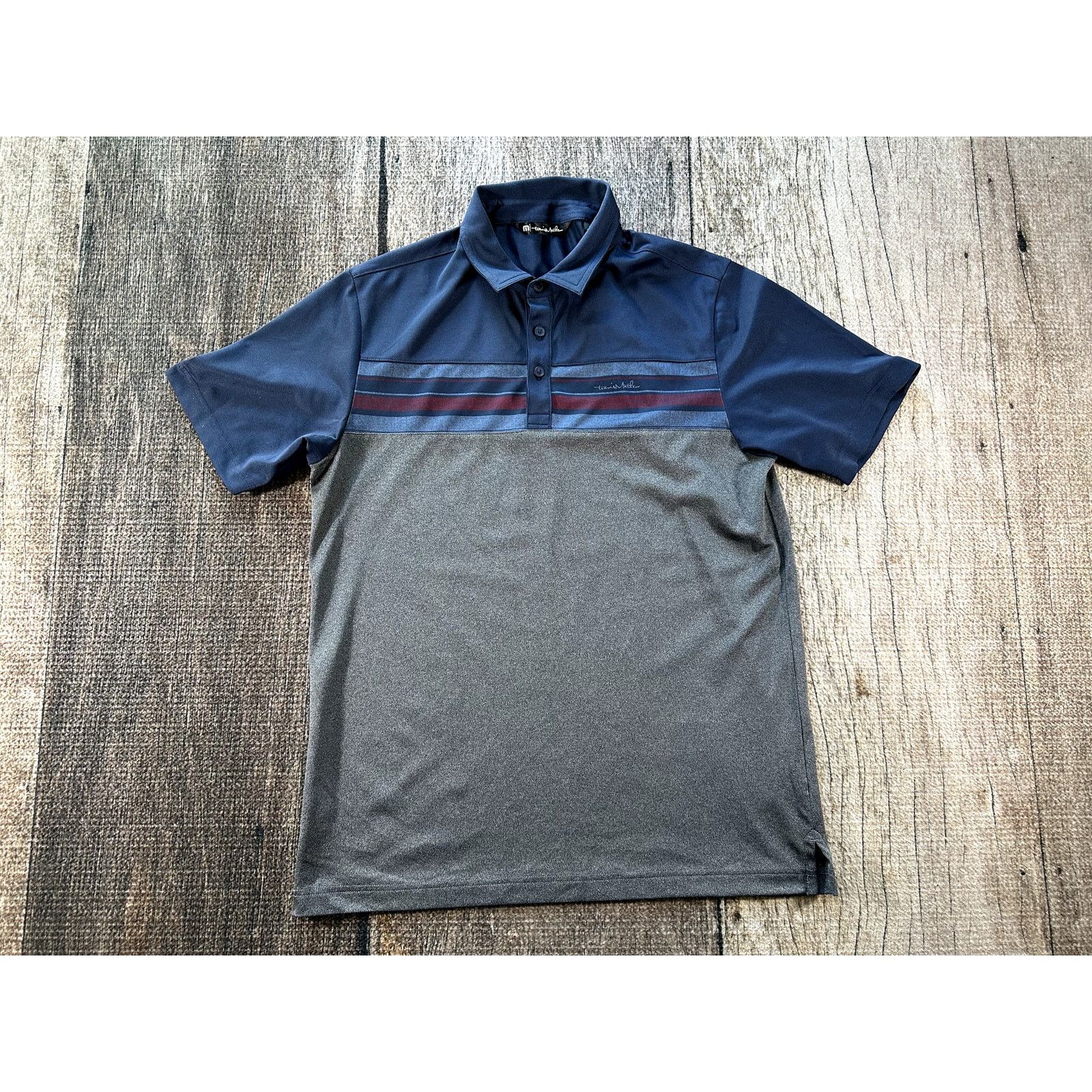 TravisMathew Travis Mathew Blocked Polo Shirt Men Med Blue Gray Polyester Size US M / EU 48-50 / 2 - 1 Thumbnail