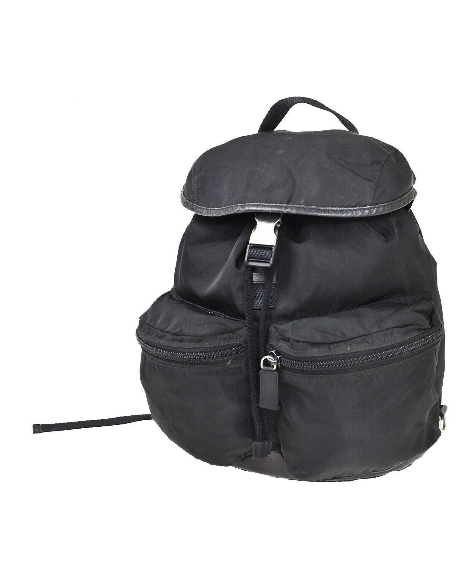 image of Prada Black Synthetic Backpack With Silver Accents, Women's