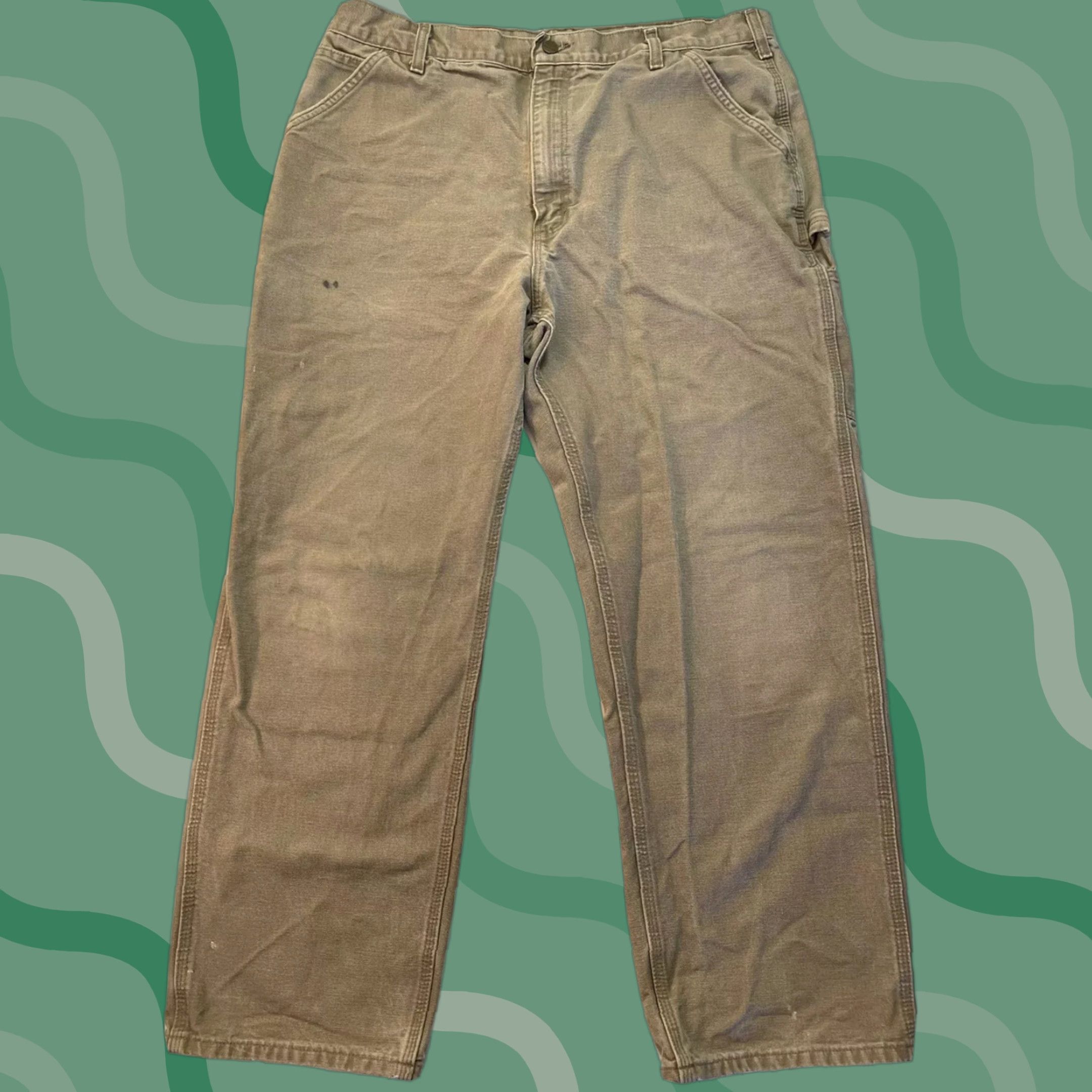 VINTAGE Carhartt B11 Canvas Heavy Carpenter Work Pants Men's Pants 38 x 32 Gray Cotton Logo Pockets Outdoor Workwear Regular Straight 90s Theme Mens