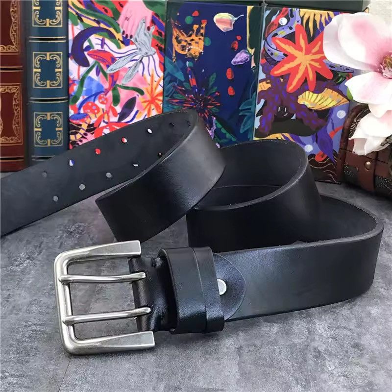 Genuine Leather Super Wide 4.2 CM Thick Genuine Leather Double Buckle Belt Size ONE SIZE - 5 Thumbnail