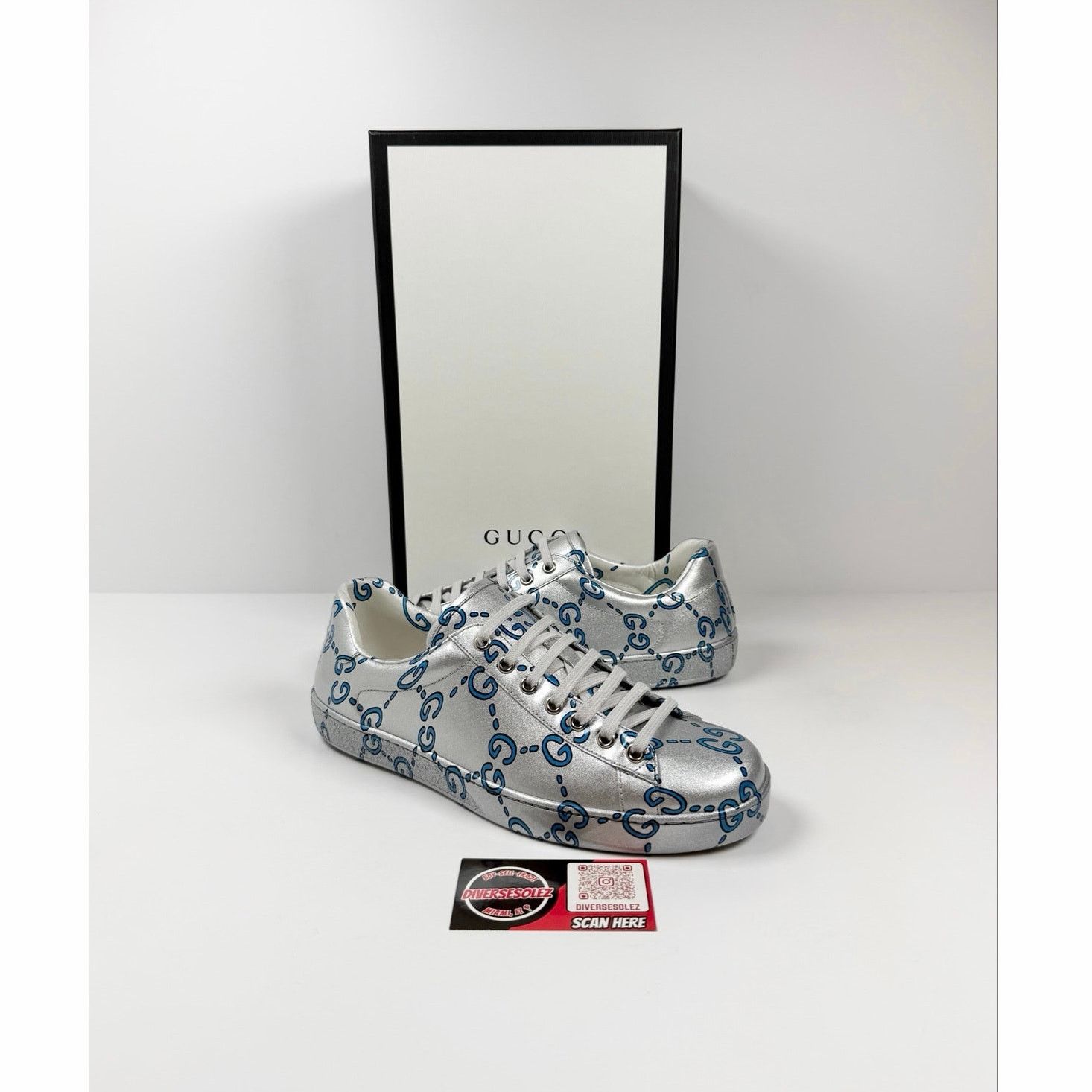 Gucci Size 8US - Gucci Ace GG Metallic Silver NEW Size US 8 / EU 41 - 1 Thumbnail