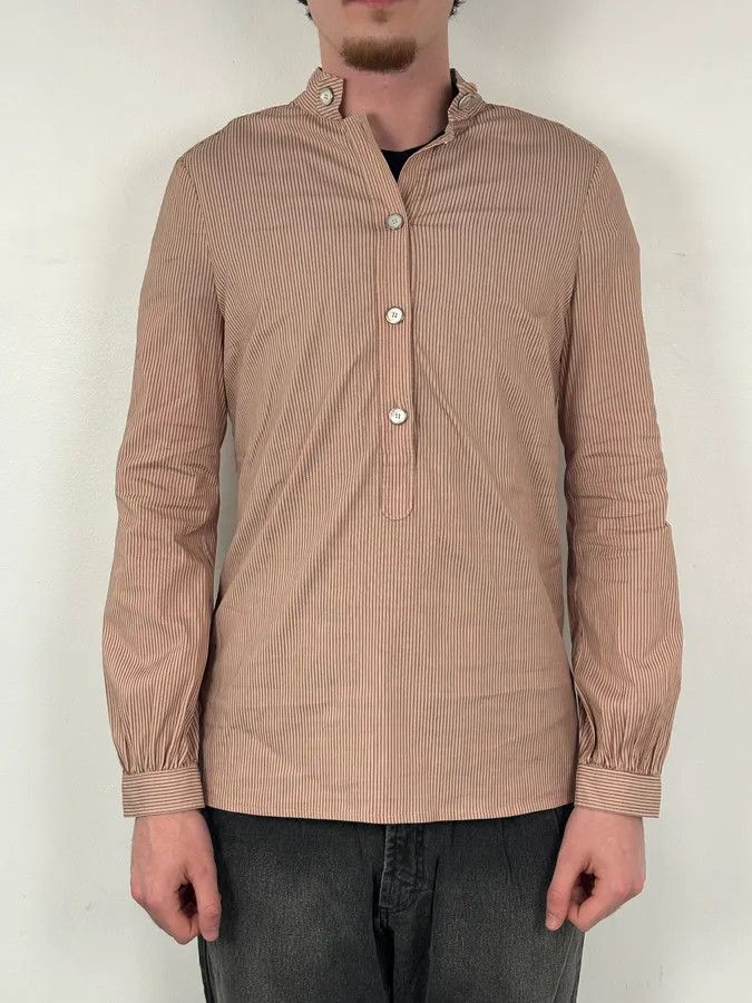 Gucci SS2007 Gucci Apricot Officer Collar Striped Shirt by Frida Giannini Size US M / EU 48-50 / 2 - 2 Thumbnail