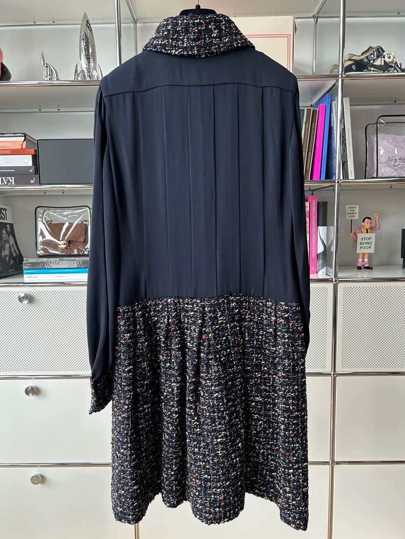 Chanel Chanel 15k tweed braided stitching silk dark blue dress 250 Size XS / US 0-2 / IT 36-38 - 2 Thumbnail