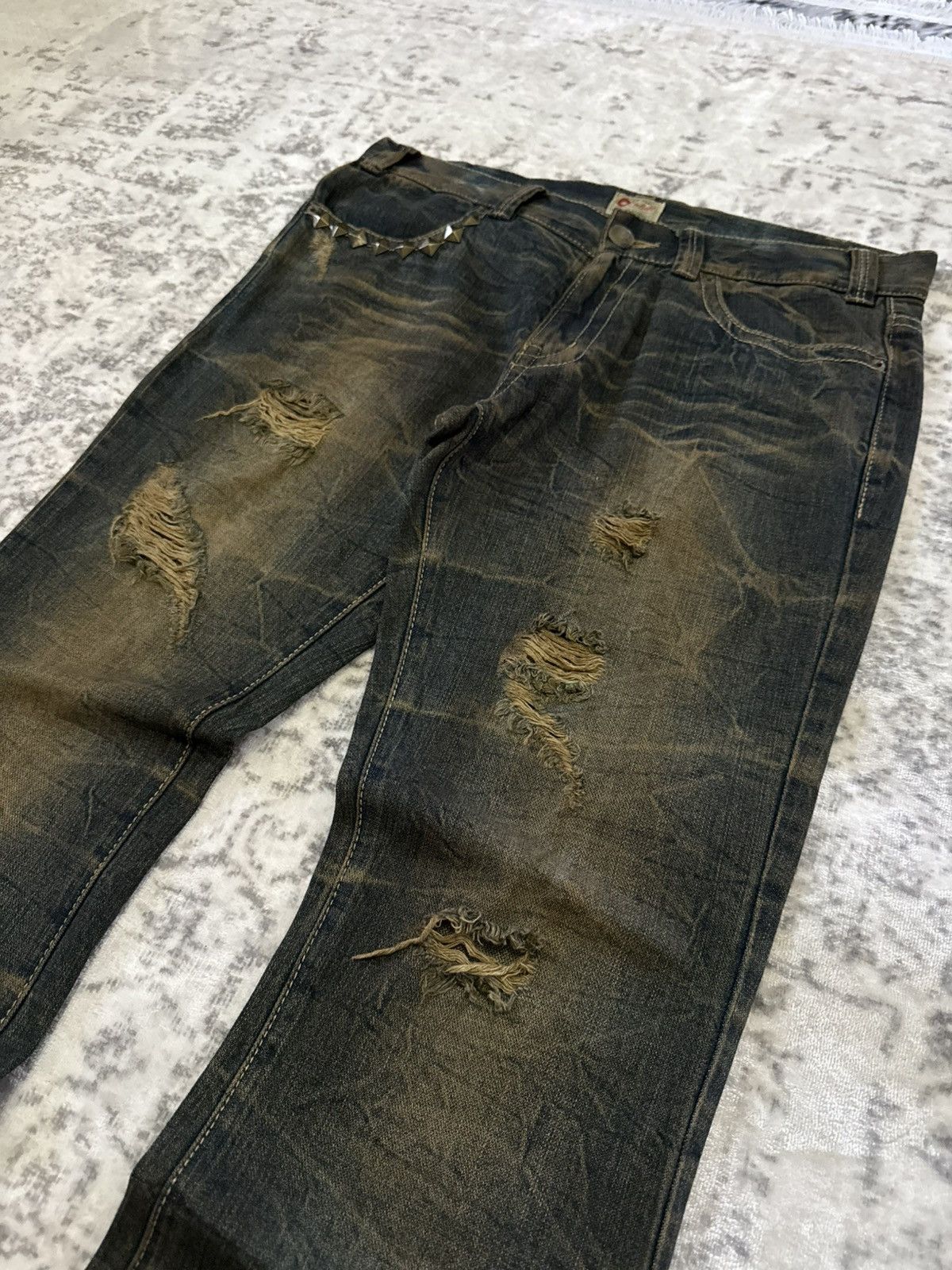 If Six Was Nine 2000s Pinball Studded Flared Jeans Mud Wash Distressed Size US 34 / EU 50 - 6 Thumbnail
