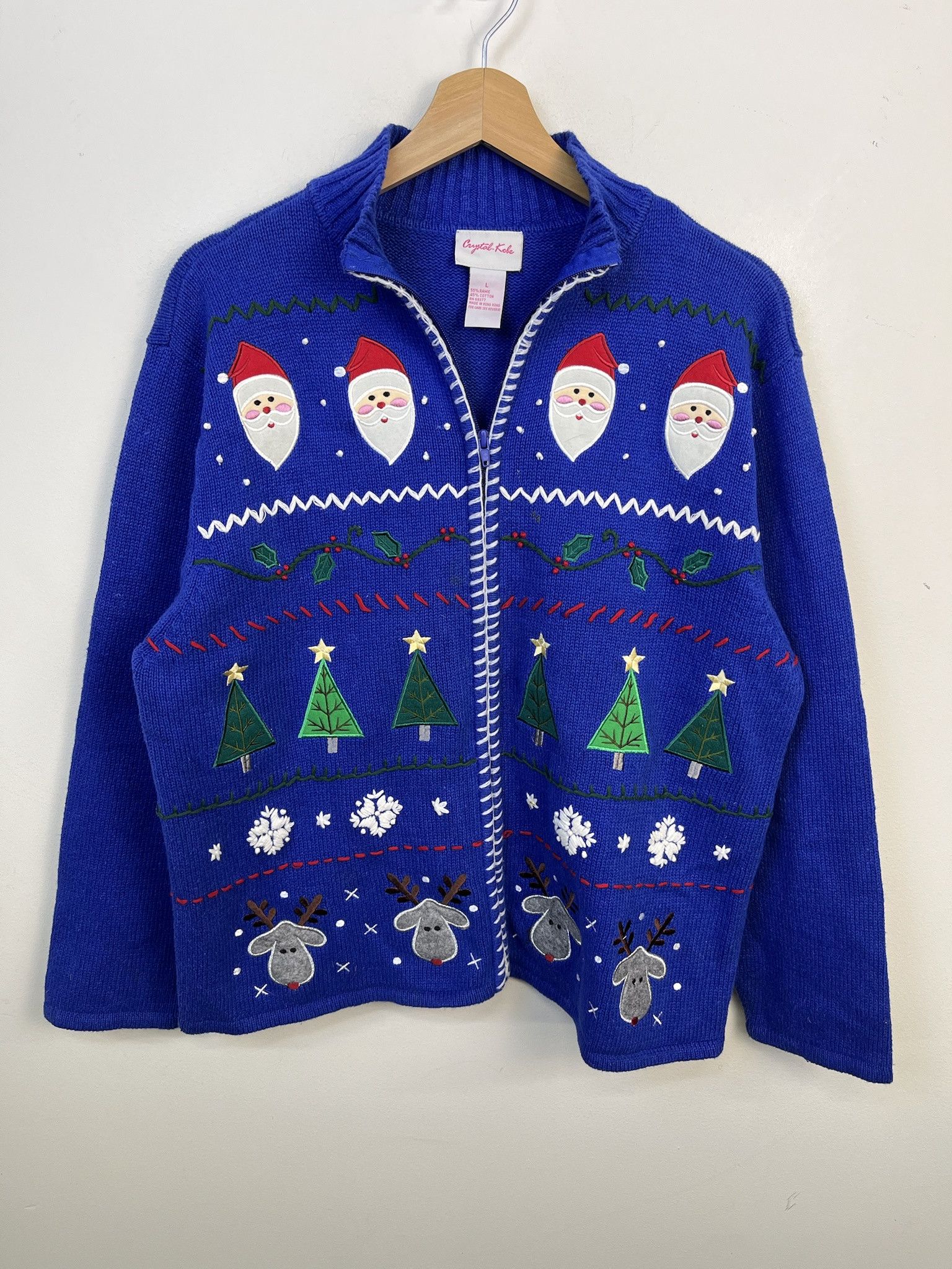 Other Vintage Knit Sweater Santa Mistletoe Reindeer Zip Up Knit Cardigan Size L Size US L / EU 52-54 / 3 - 1 Thumbnail