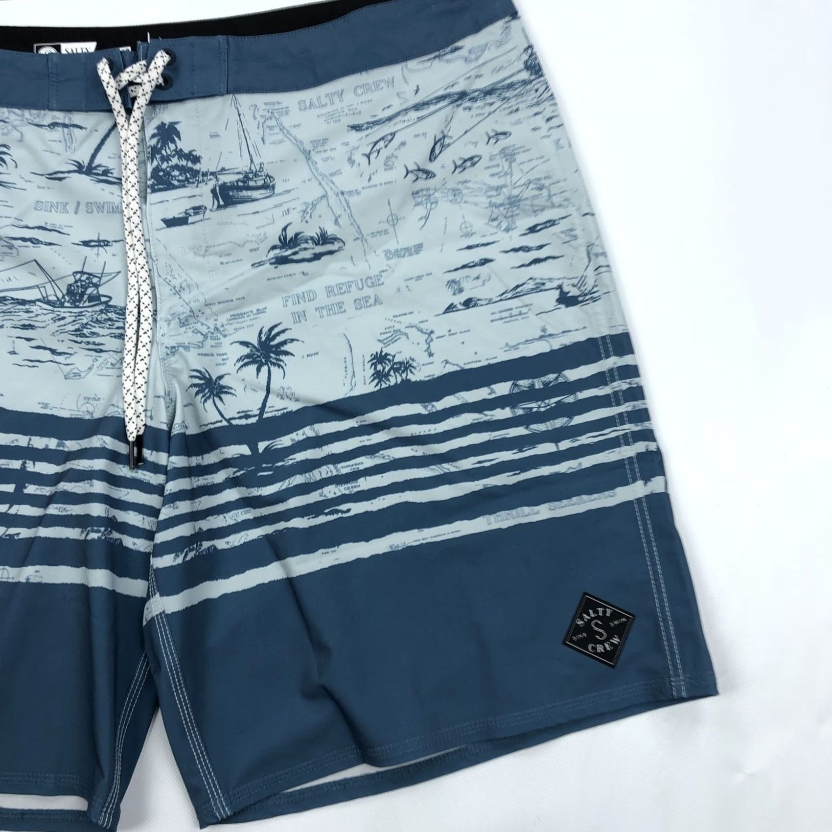 Vintage Salty Crew Board Shorts Men's 40 Blue Teal Map Print Quick Dry Surfing Beach Boating Size US 40 / EU 56 - 3 Thumbnail
