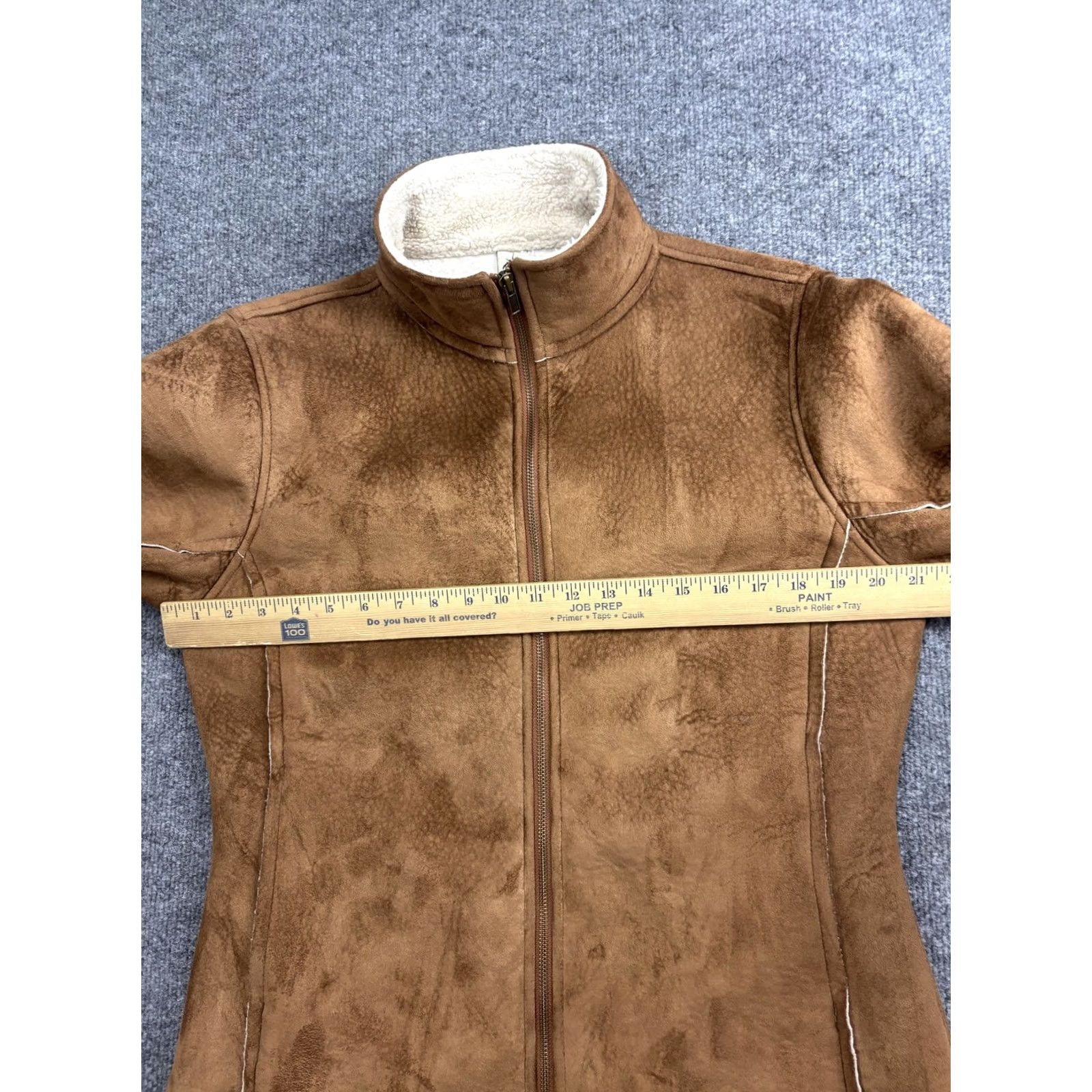 Prana VNTG PrAna Jacket Womens Large Brown Faux Suede Sherpa Fleece Lined Zip Pockets Size L / US 10 / IT 46 - 5 Thumbnail