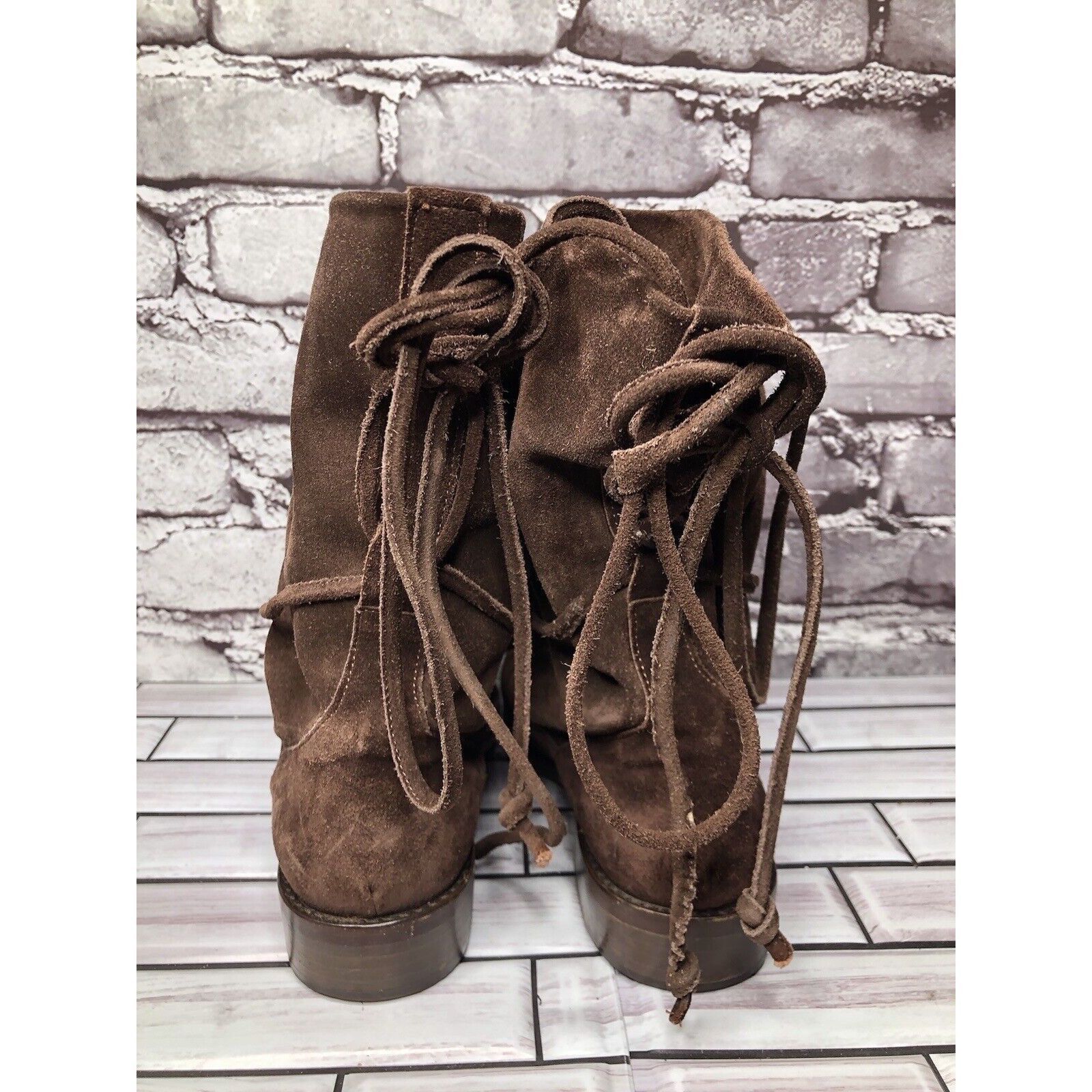 Other Joan & David Brown Suede Leather Back Lace Up Heels Boots Wo Size US 6 / IT 36 - 4 Thumbnail