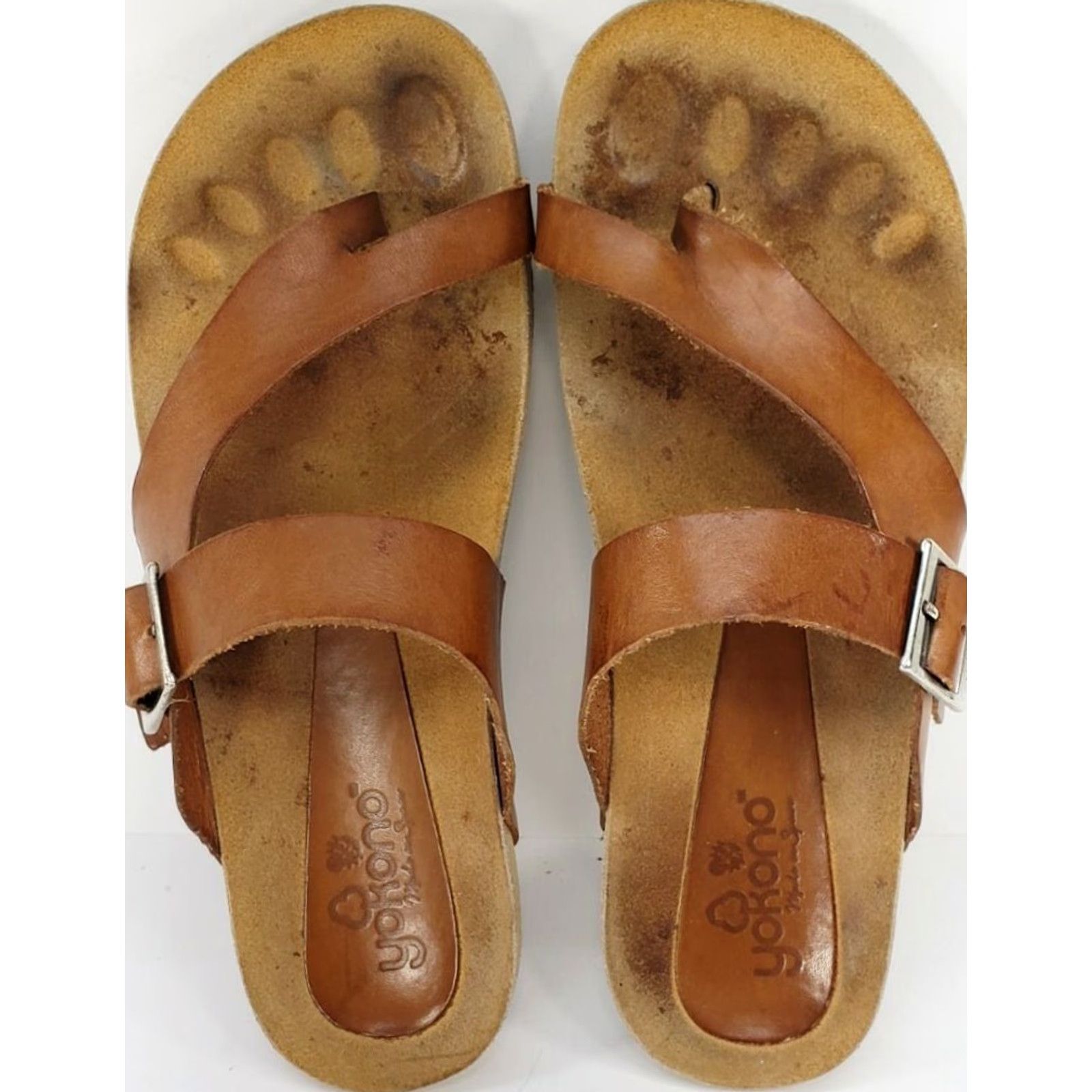 Vintage Yokono Ibiza Saddle Leather Round Toe Loop Strap Sandals Women's Size 6.5 Saddle Brown Leather Comfort Sandals Size US 7 / IT 37 - 6 Thumbnail