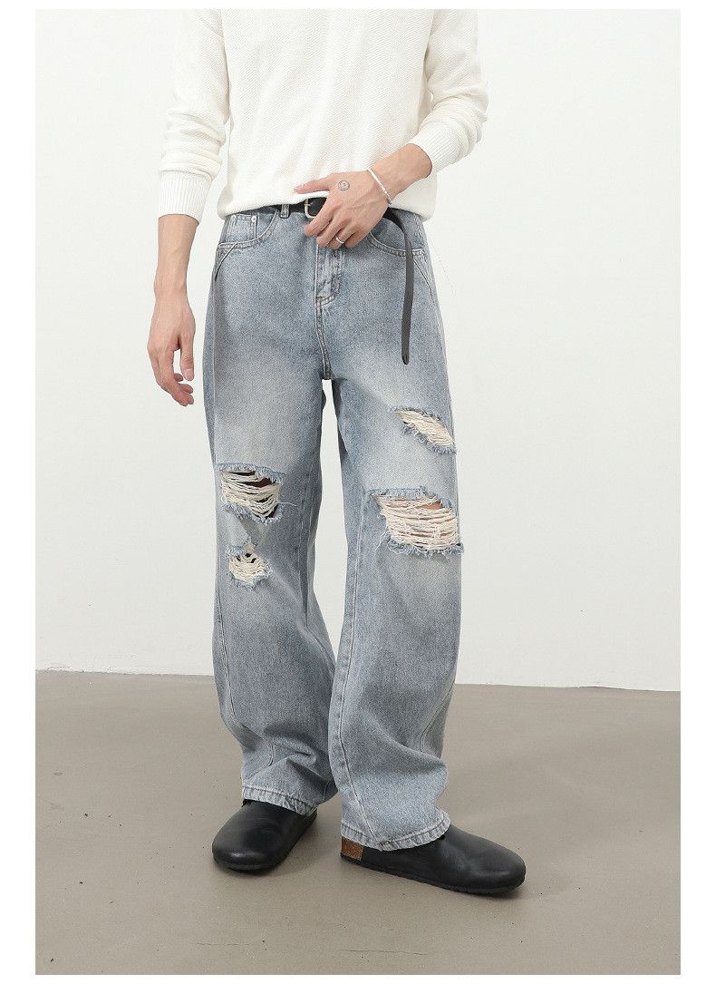 Japanese Brand American retro men's loose washed ripped curved jeans Size US 32 / EU 48 - 2 Thumbnail