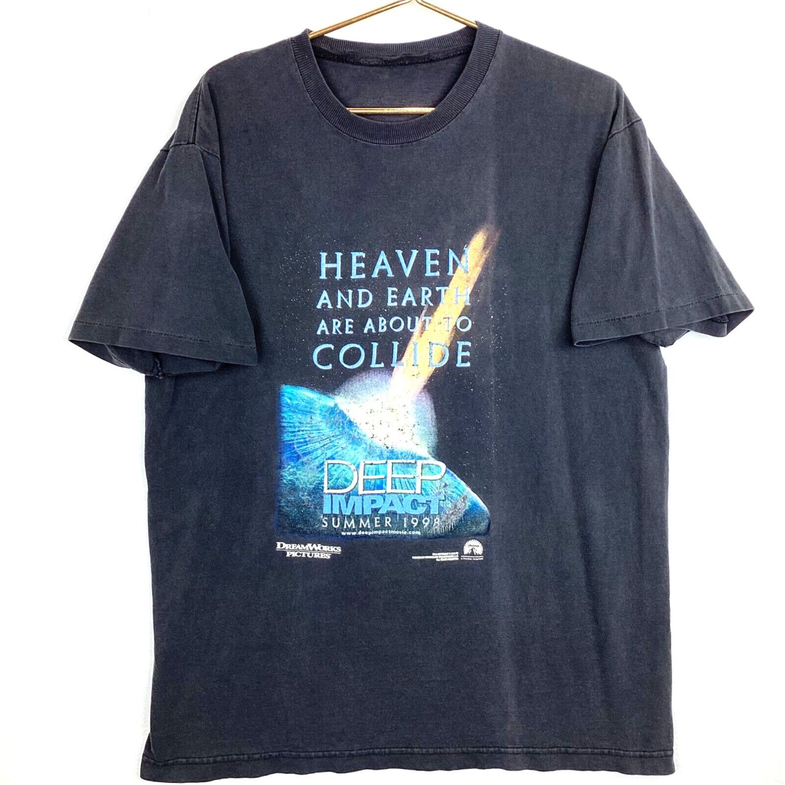 image of Vintage Deep Impact Movie T-Shirt 1998 Size XL Black Single Stitch 90's in White, Men's