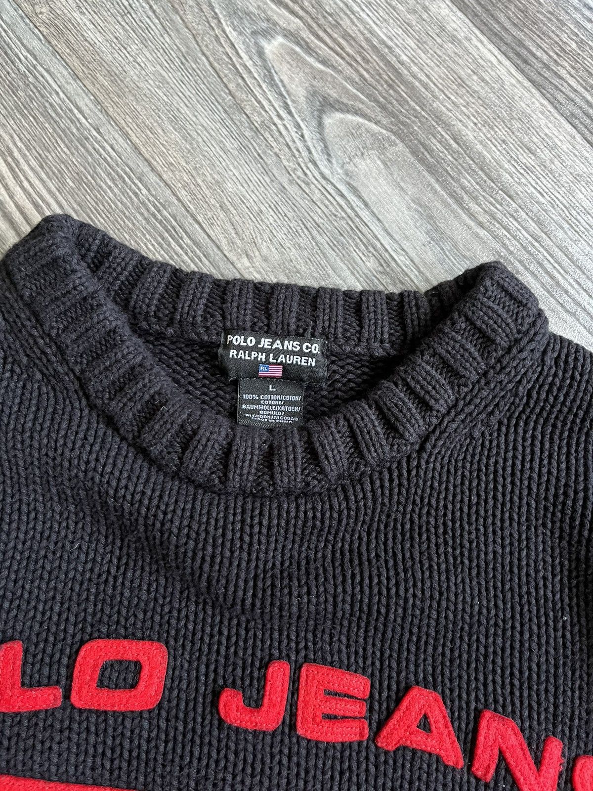 Ralph Lauren POLO JEANS SPELLOUT KNITTED BLACK VINTAGE SWEATER Size US L / EU 52-54 / 3 - 7 Thumbnail