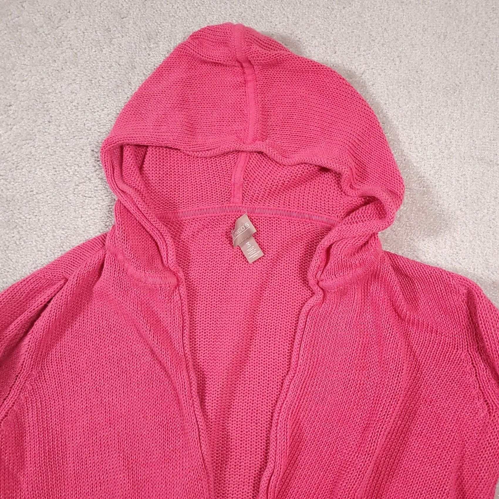 Vintage Chico's Sweater Women's XL Pink Hooded Open Front Chunky Knit Cardigan Boho Beach Casual Fall Winter Spring Summer Women Mens (if applicable) Size XL / US 12-14 / IT 48-50 - 3 Thumbnail