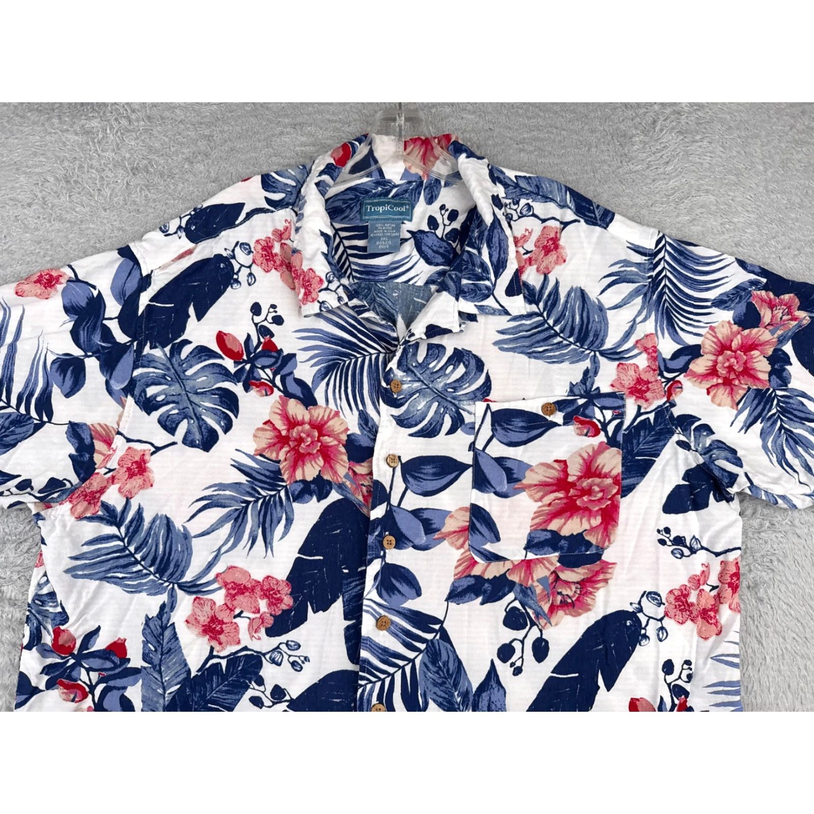 Vintage Tropicool Shirt Adult 3XL White Blue Floral 100% Rayon Hawaiian Button Up Mens Size US XXL / EU 58 / 5 - 4 Thumbnail