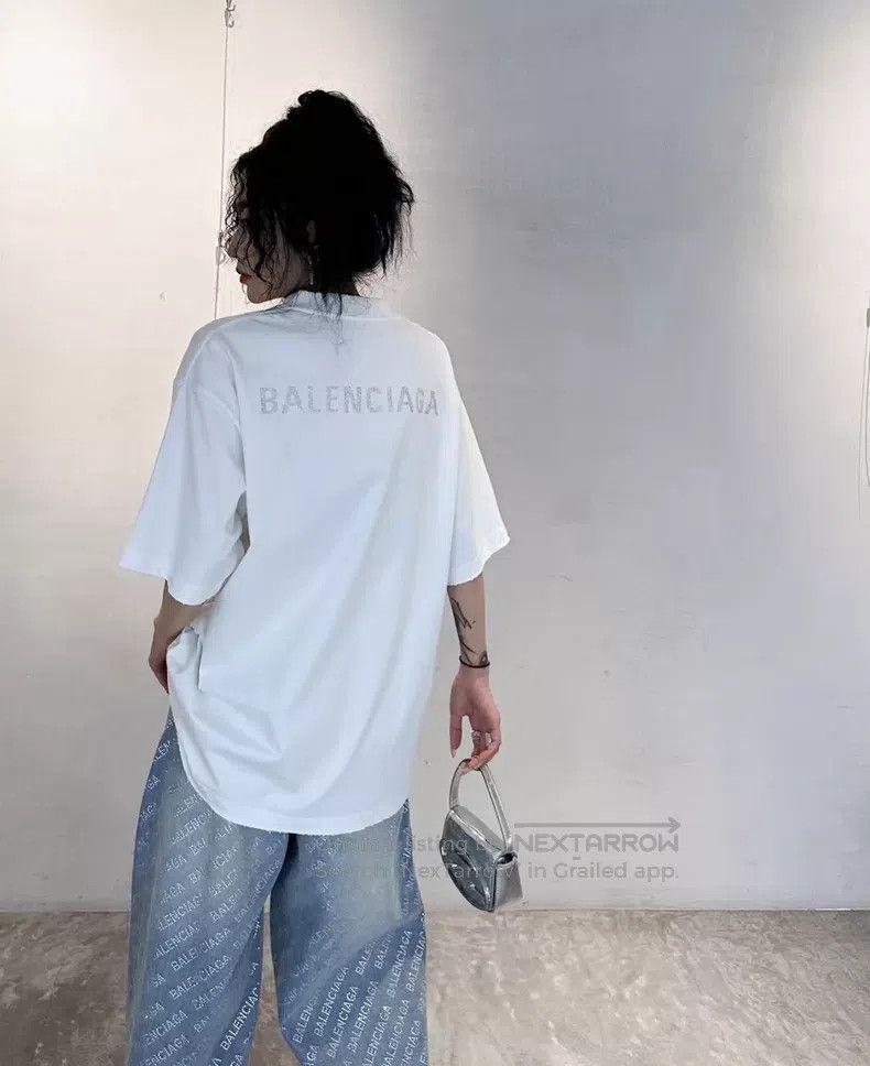 Balenciaga Balenciaga White short-sleeve with crystal logo lettering Size US XS / EU 42 / 0 - 9 Thumbnail