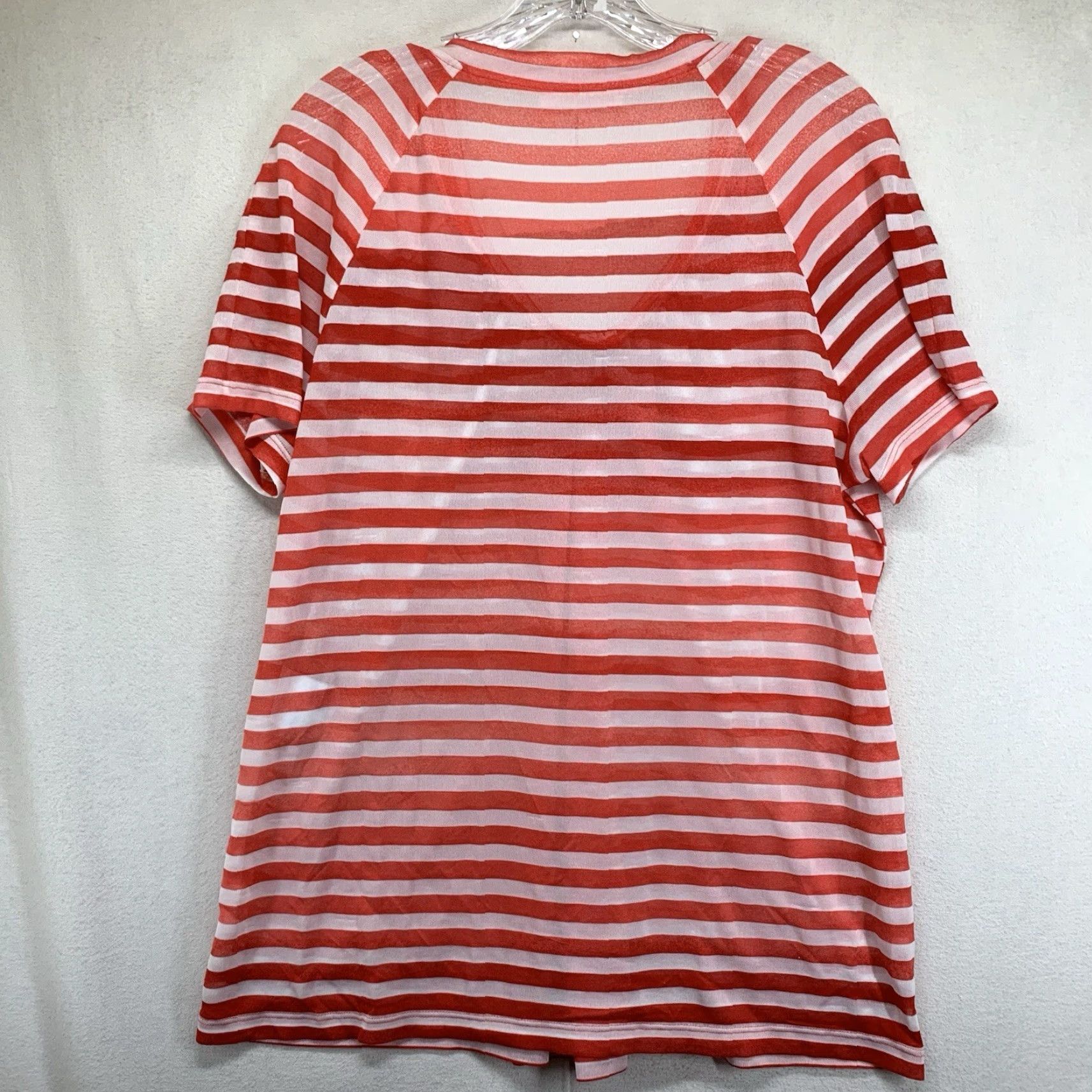 Vintage VINTAGE Basler Blouse Shirt Women L Red & White Striped Sheer Ruffle V-Neck Short Sleeve Lightweight Breathable 90s Art City Casual Womens Size L / US 10 / IT 46 - 2 Thumbnail