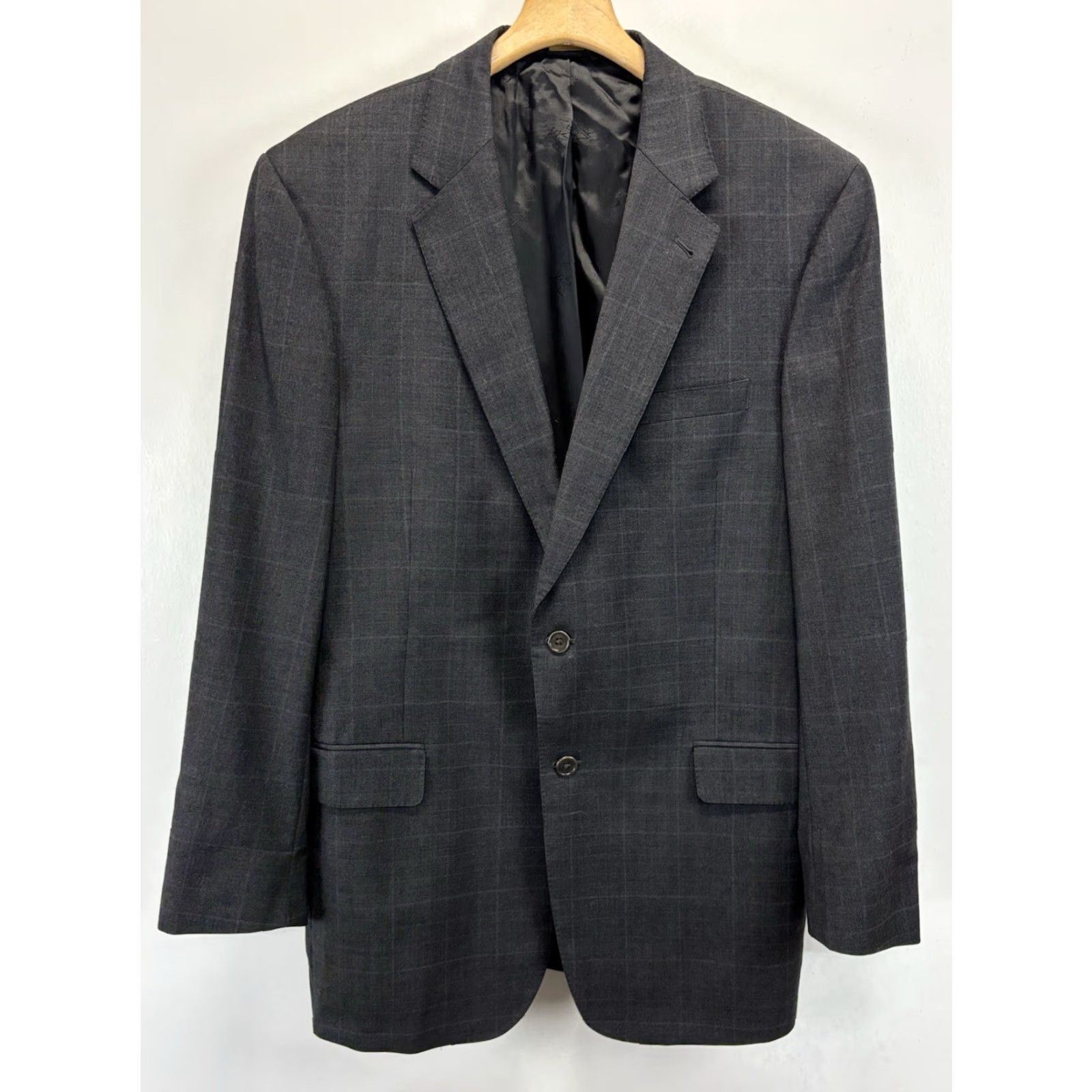 Jos. A. Bank VINTAGE Jos A Bank Windowpane Blazer Sport Coat Men’s 44L Grey 100% Wool, Two-Button, Long Chest 44, Regular, Blazer Mensiteerd Size 44R - 2 Thumbnail