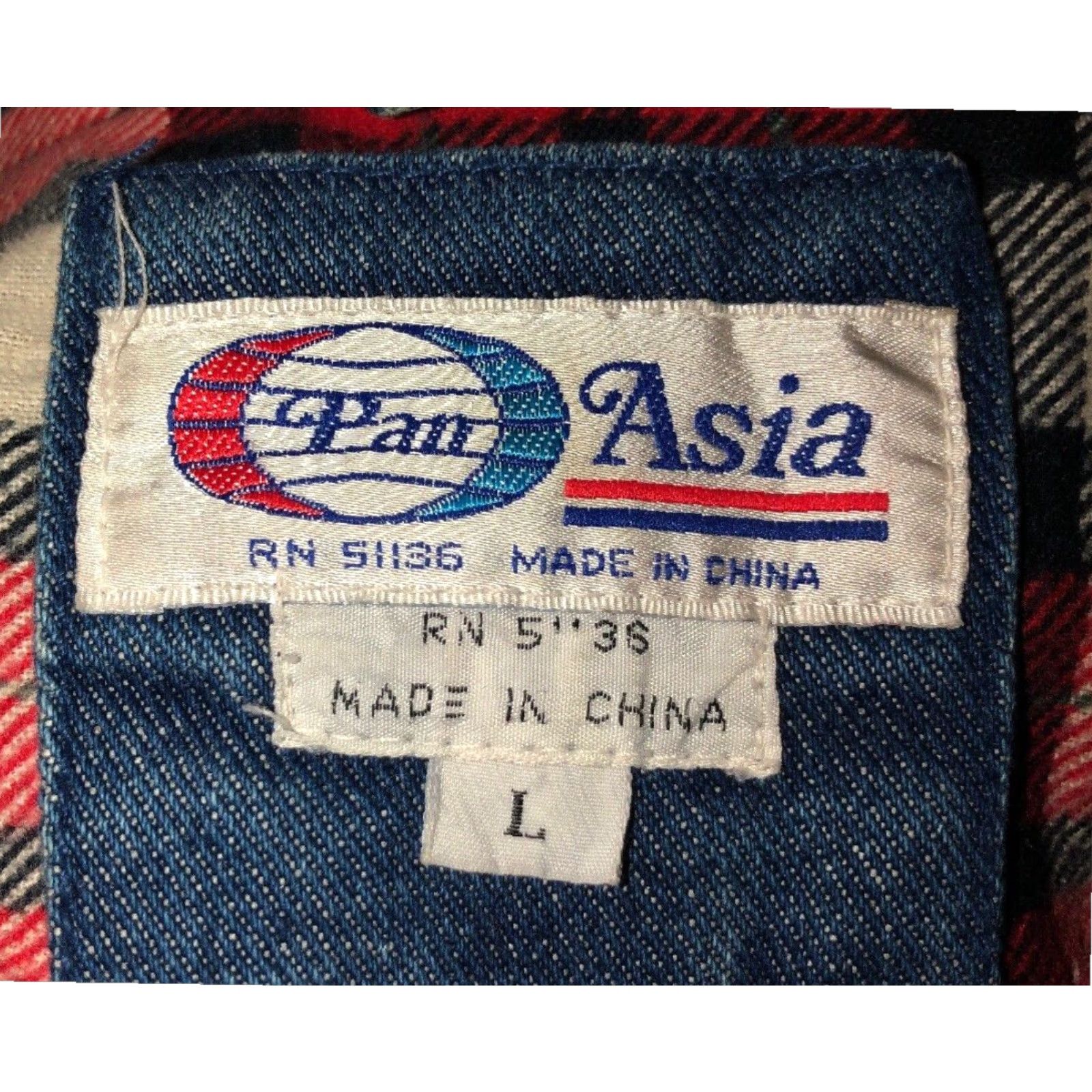 Denime Pan Asia Mens Plaid Jean Jacket L Blue Denim Snap Button Front Lined Size US 33 - 5 Thumbnail
