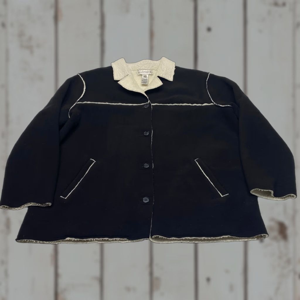 Evan Picone VINTAGE Evan-Picone Fleece Jacket Womens 1X Black Button Up Serpa Lined Pocket 7607 Size XL / US 12-14 / IT 48-50 - 1 Thumbnail