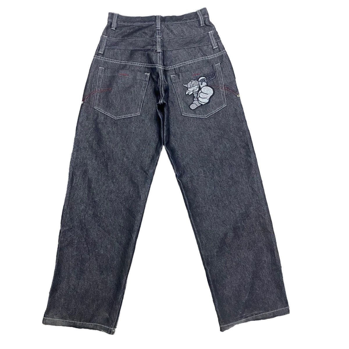 image of Jnco x Vintage Pj Surf Denim Double Waist Baggy Pants in Dark Black, Men's (Size 29)