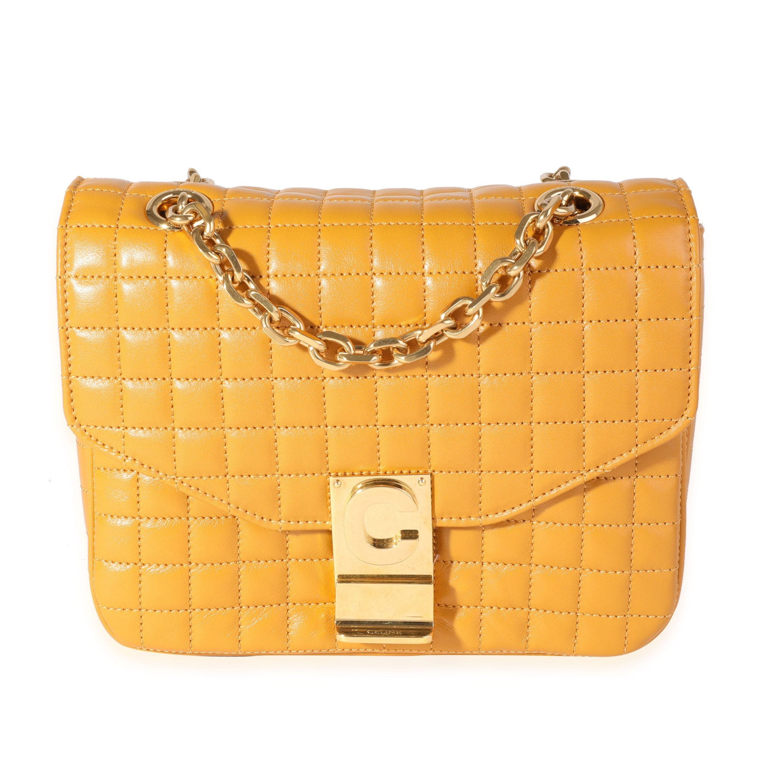 image of Celine Ocre Quilted Calfskin Small C Flap Bag in Yellow, Women's