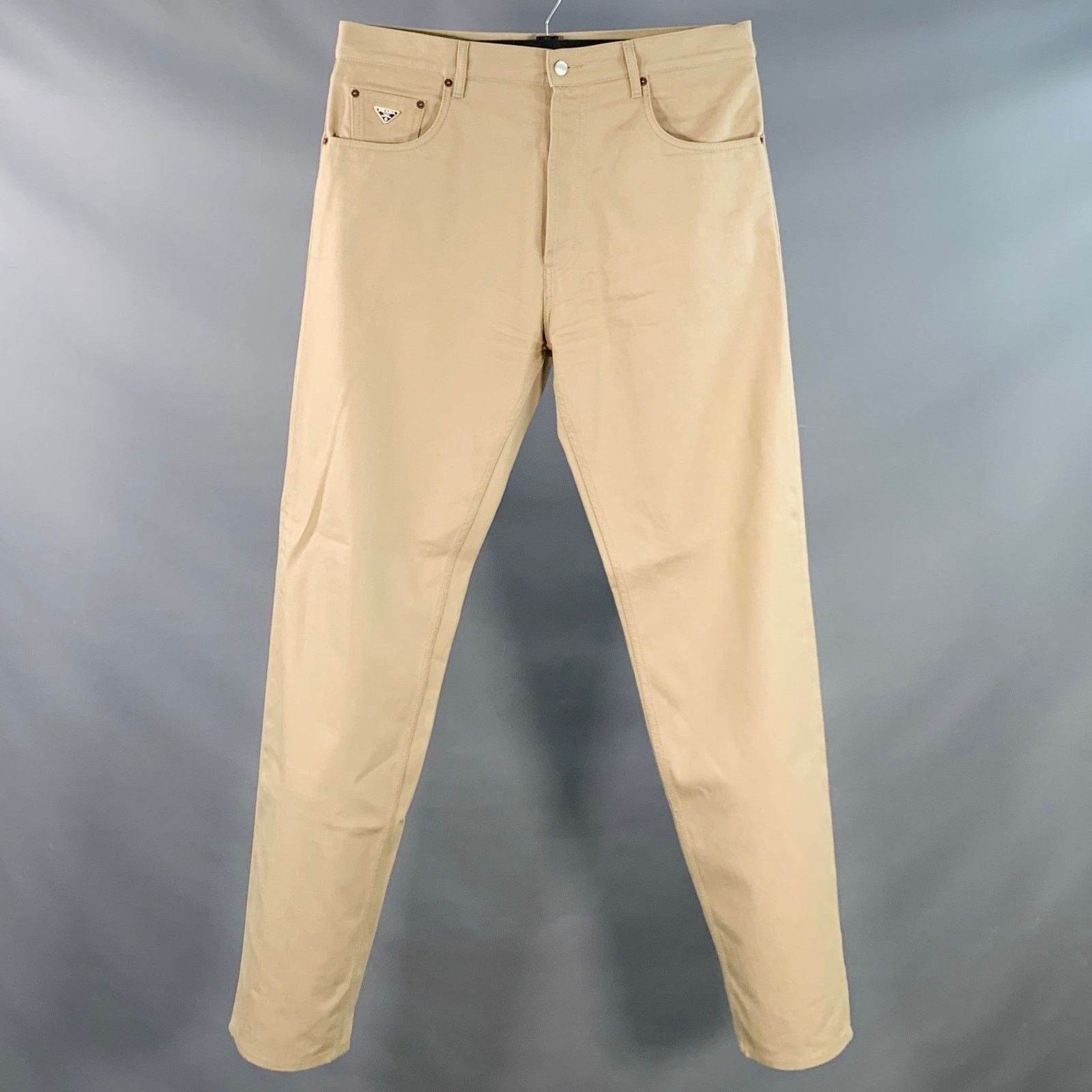 34 Khaki Twill Cotton Classic Fit Tapered Button Fly Jeans