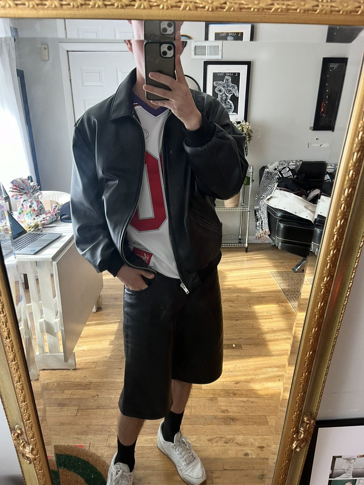 Supreme leather baggy short